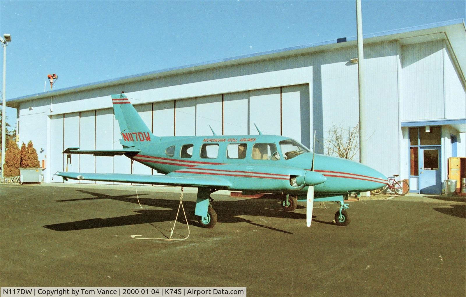 N117DW, Piper PA-31-310 Navajo C/N 31-451, at Anacortes,WA mid 1990s.  Missing the left wing.