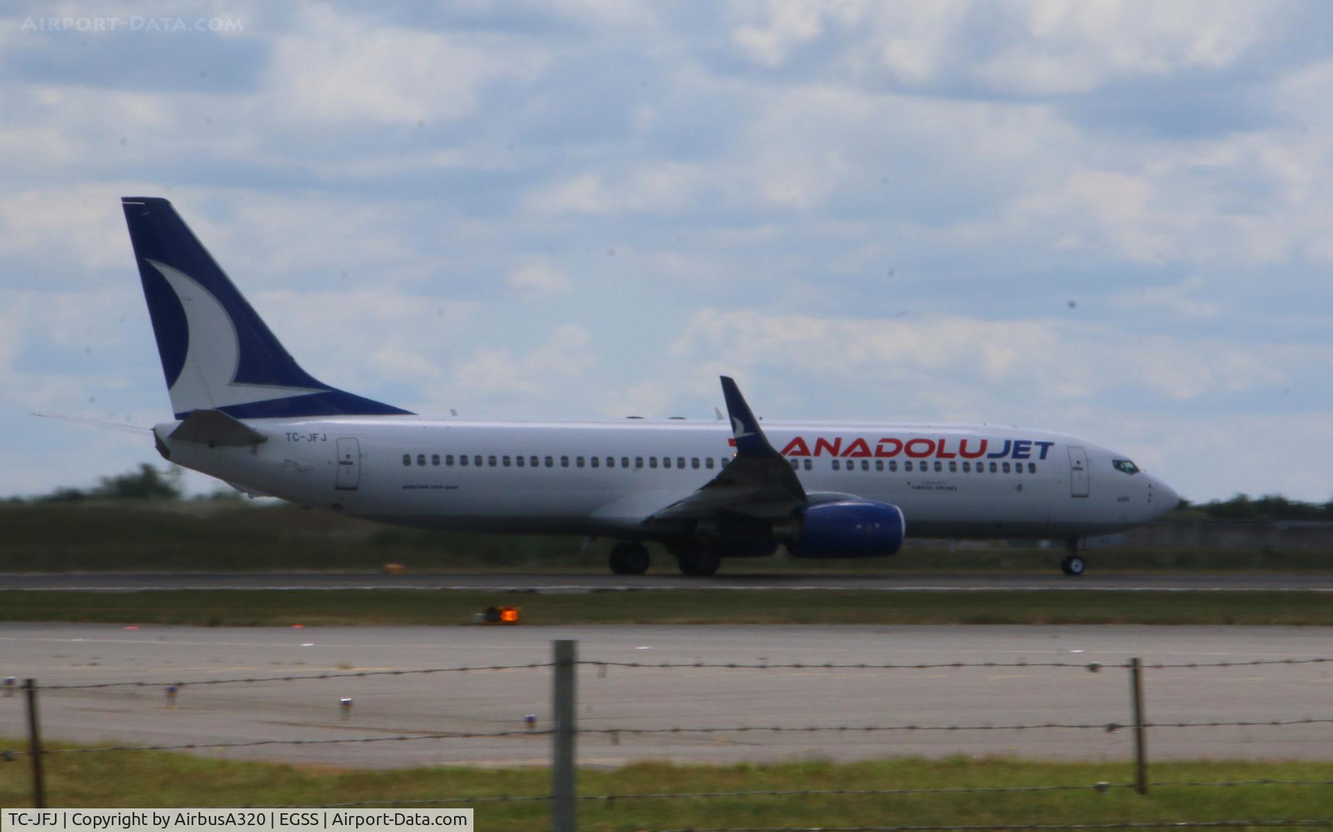 TC-JFJ, 1999 Boeing 737-8F2 C/N 29772, Departing STN for Istanbul
