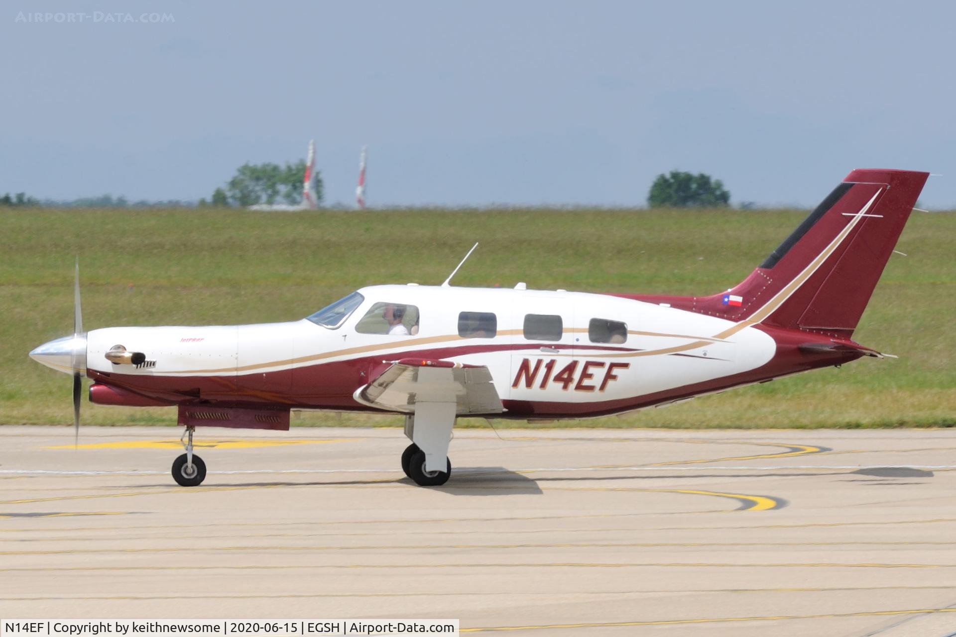 N14EF, 1988 Piper PA-46-350P Malibu Mirage C/N 4622009, Arriving at Norwich from St Tropez.