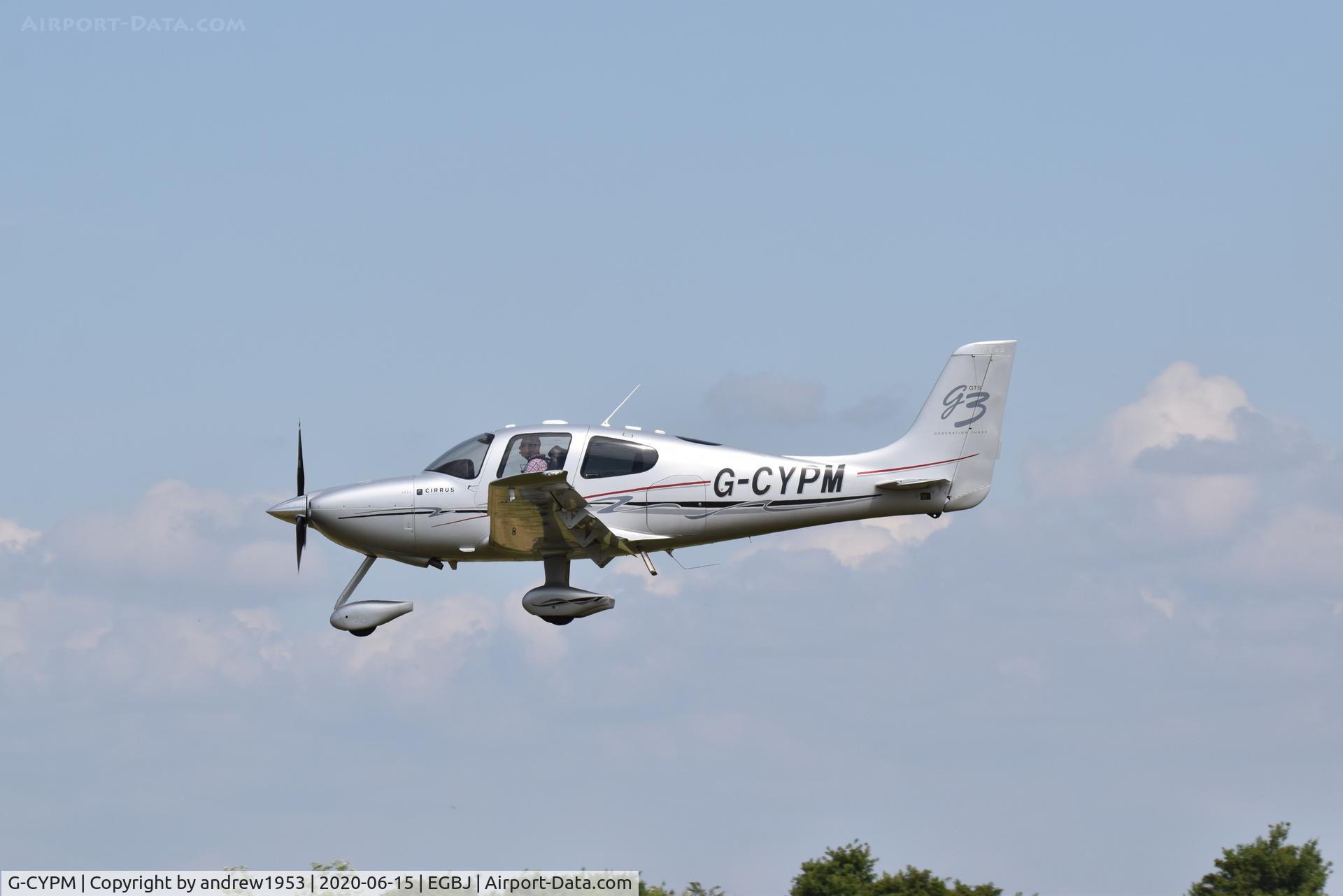 G-CYPM, 2008 Cirrus SR22 G3 GTS C/N 3185, G-CYPM landing at Gloucestershire Airport.
