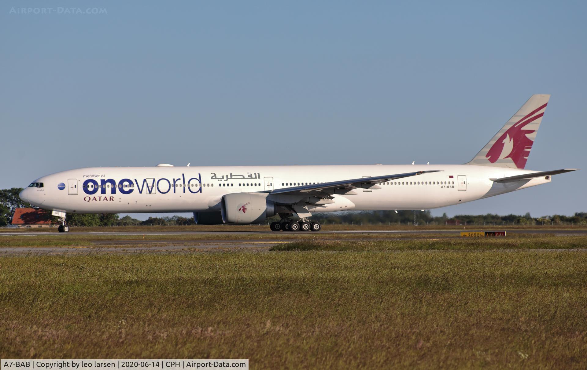A7-BAB, 2007 Boeing 777-3DZ/ER C/N 36103, Copenhagen 14.6.2020 T/O R-04L
