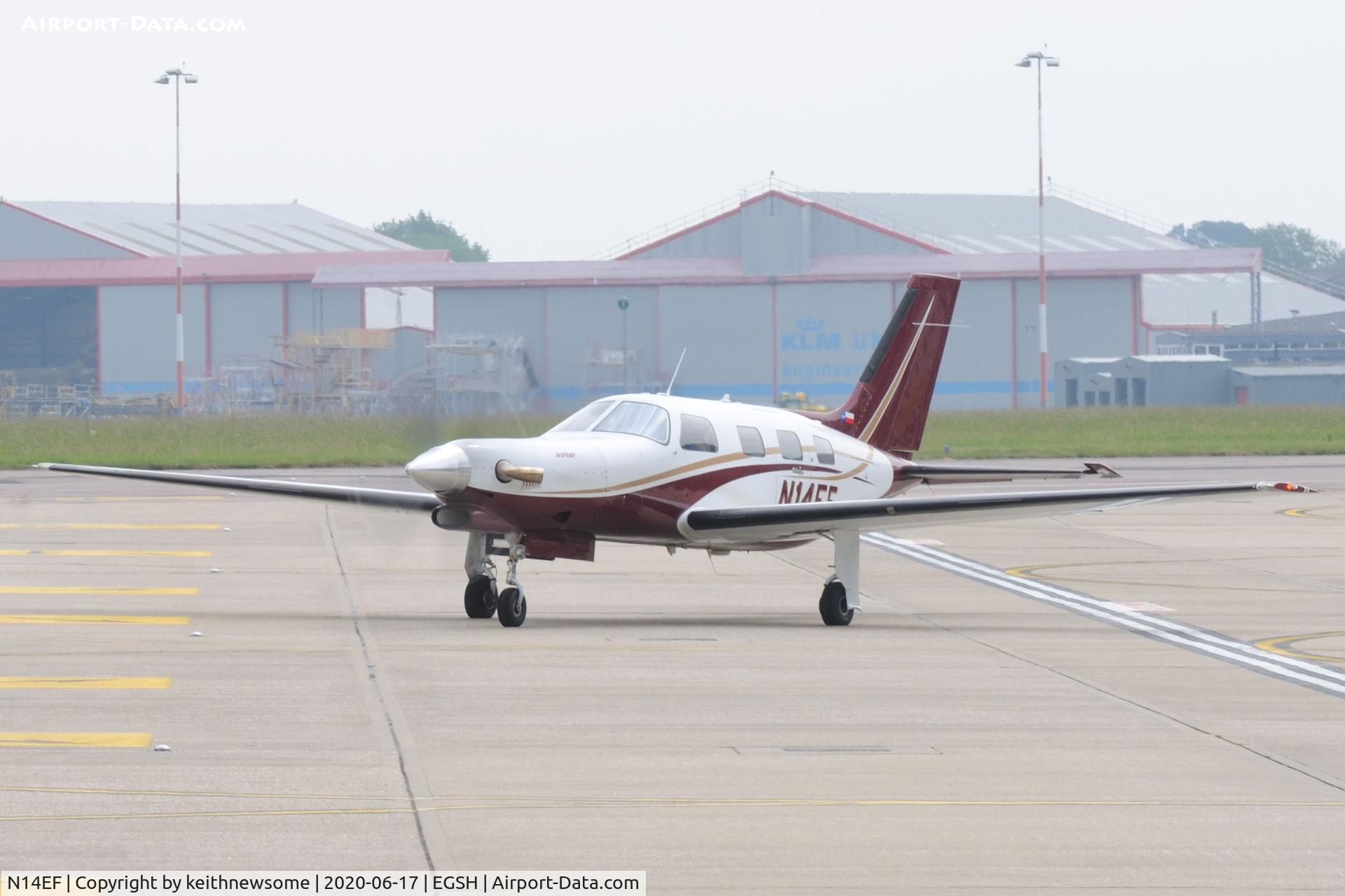 N14EF, 1988 Piper PA-46-350P Malibu Mirage C/N 4622009, Leaving Norwich for Oslo.