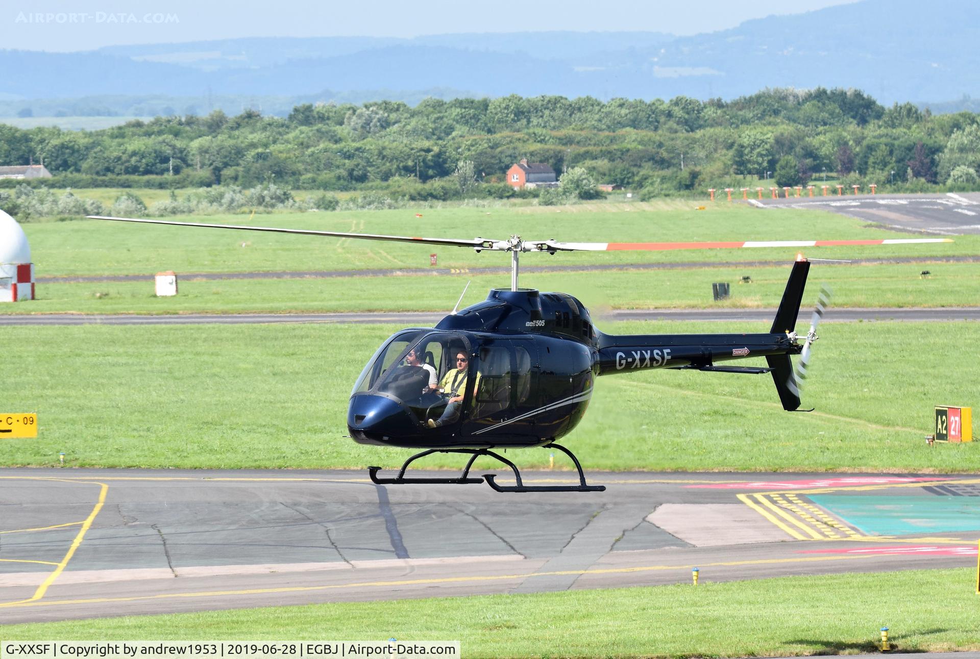 G-XXSF, 2019 Bell 505 Jet Ranger X C/N 65198, G-XXSF lansing at Gloucestershire Airport.