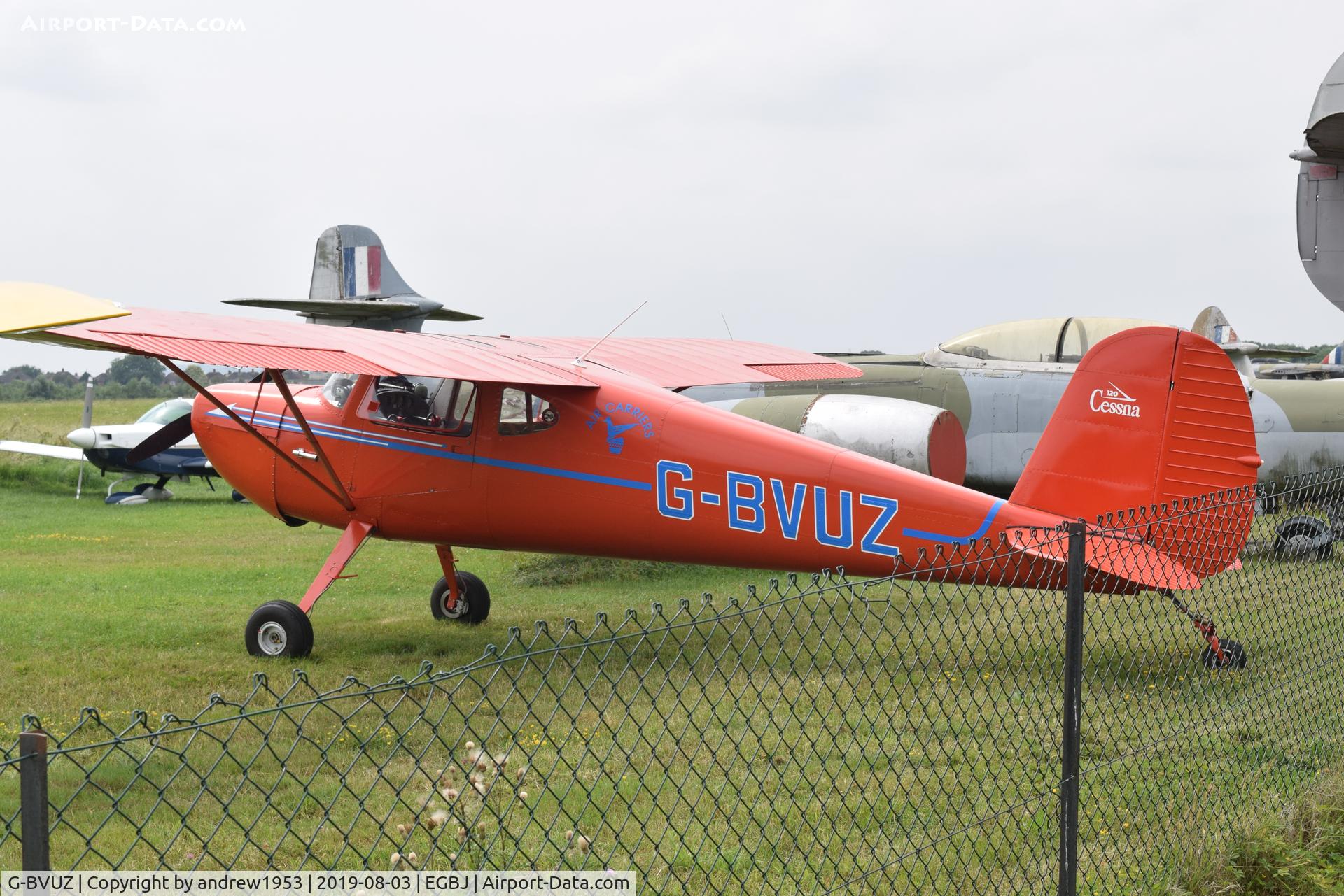 G-BVUZ, 1946 Cessna 120 C/N 11334, G-BVUZ at Gloucestershire Airport. (outside the Jet Age Museum).