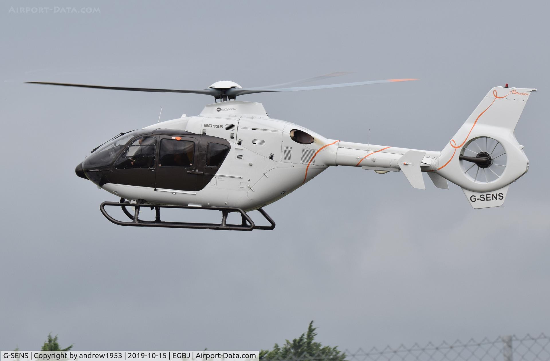 G-SENS, 2009 Eurocopter EC-135T-2+ C/N 0833, G-SENS landing at Gloucestershire Airport.