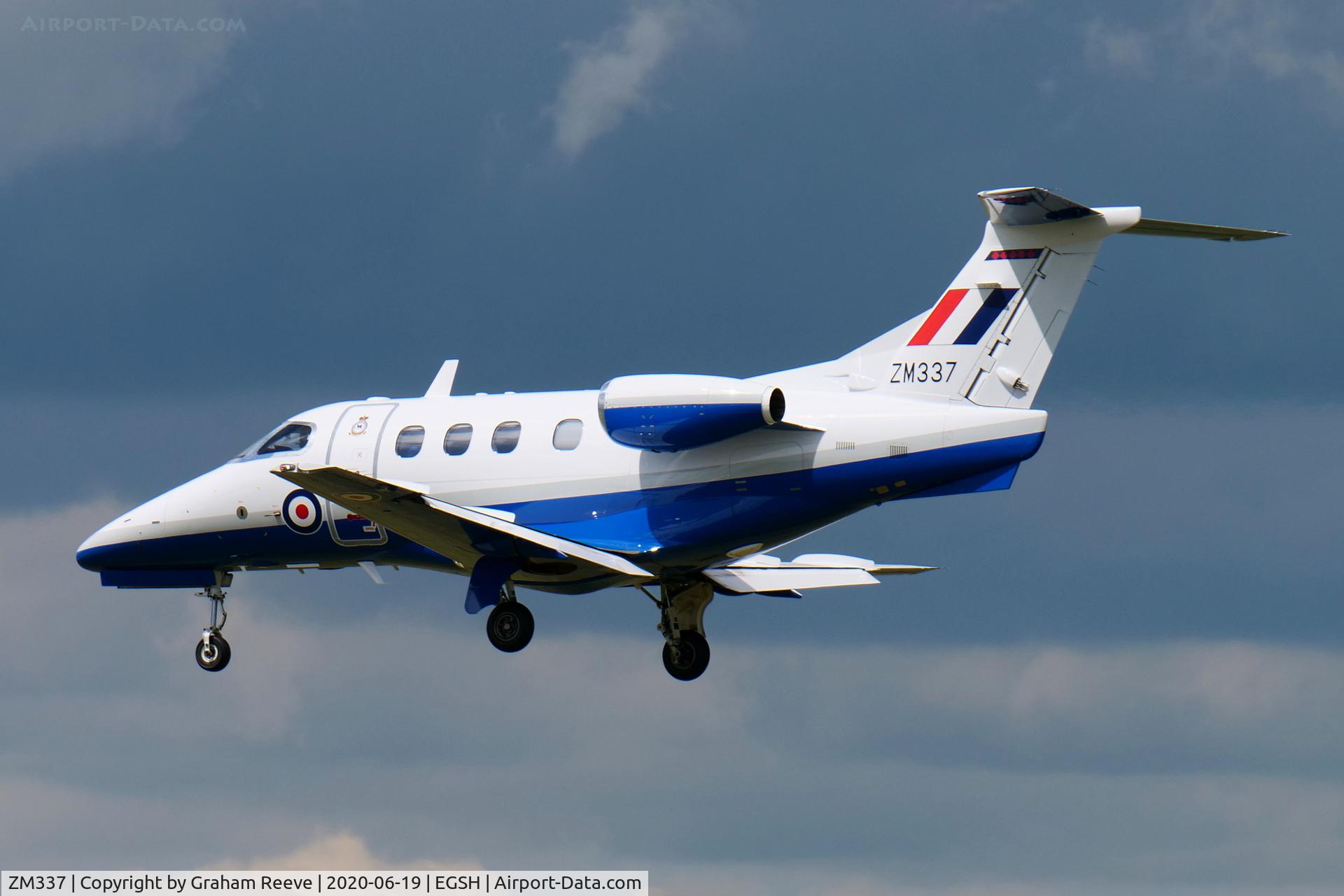 ZM337, 2017 Embraer EMB-500 Phenom 100 C/N 50000386, Landing at Norwich.