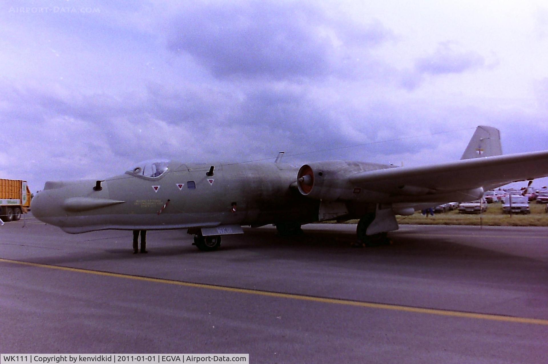 WK111, 1954 English Electric Canberra T.17 C/N R3/EA3/6630, At RIAT 1993, scanned from negative.