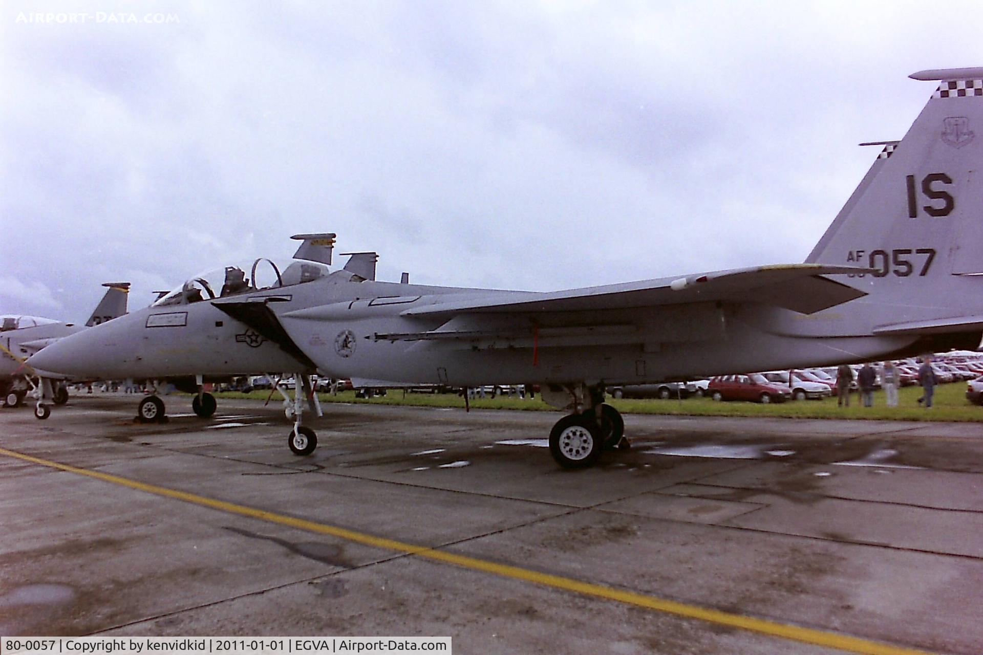 80-0057, 1980 McDonnell Douglas F-15D Eagle C/N 0698/D029, At RIAT 1993, scanned from negative.