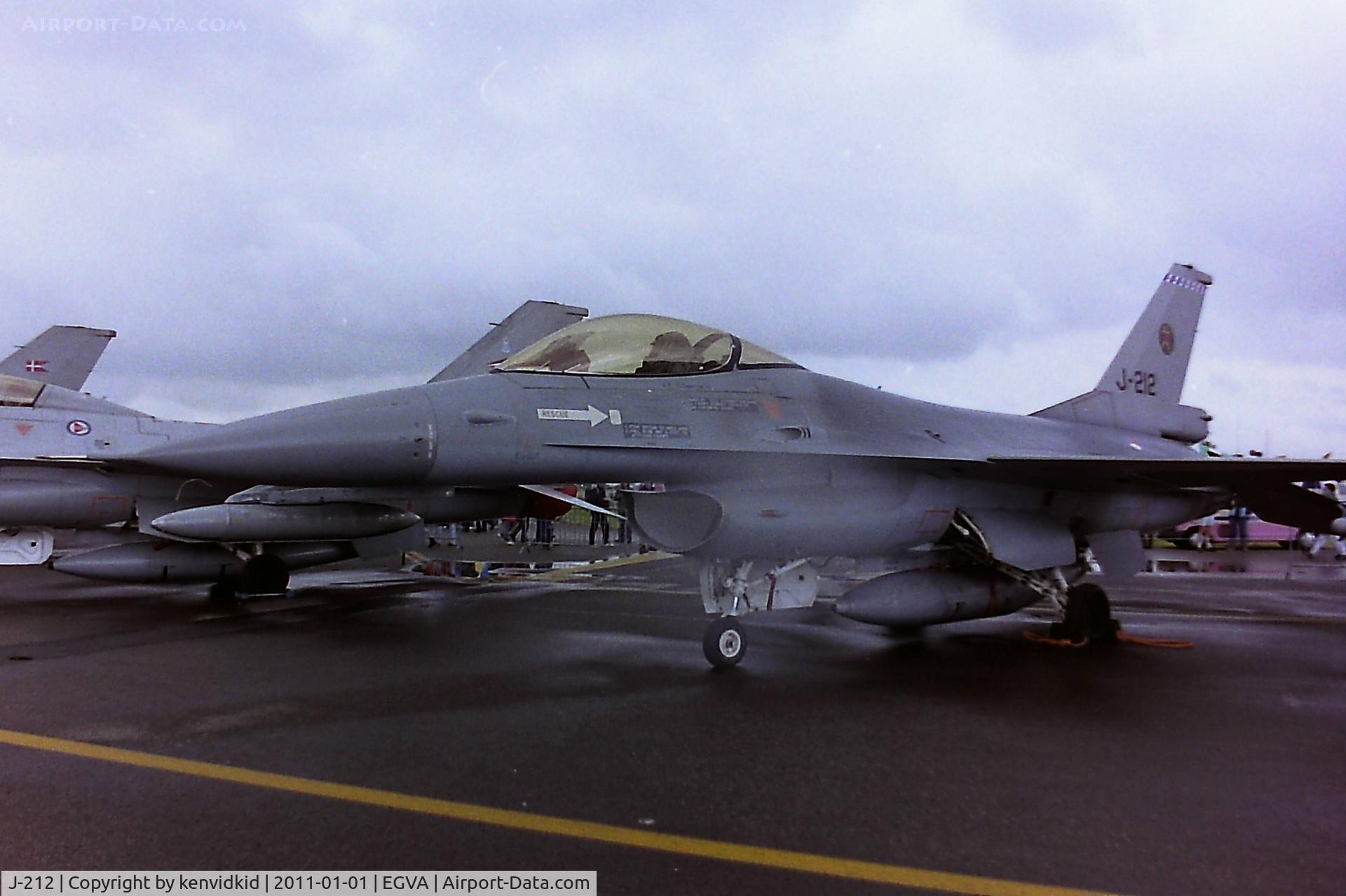 J-212, 1979 Fokker F-16A Fighting Falcon C/N 6D-1, At RIAT 1993, scanned from negative.