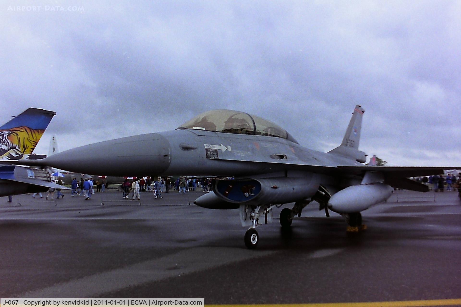 J-067, General Dynamics F-16BM C/N F-16BM Fighting Falcon, At RIAT 1993, scanned from negative.