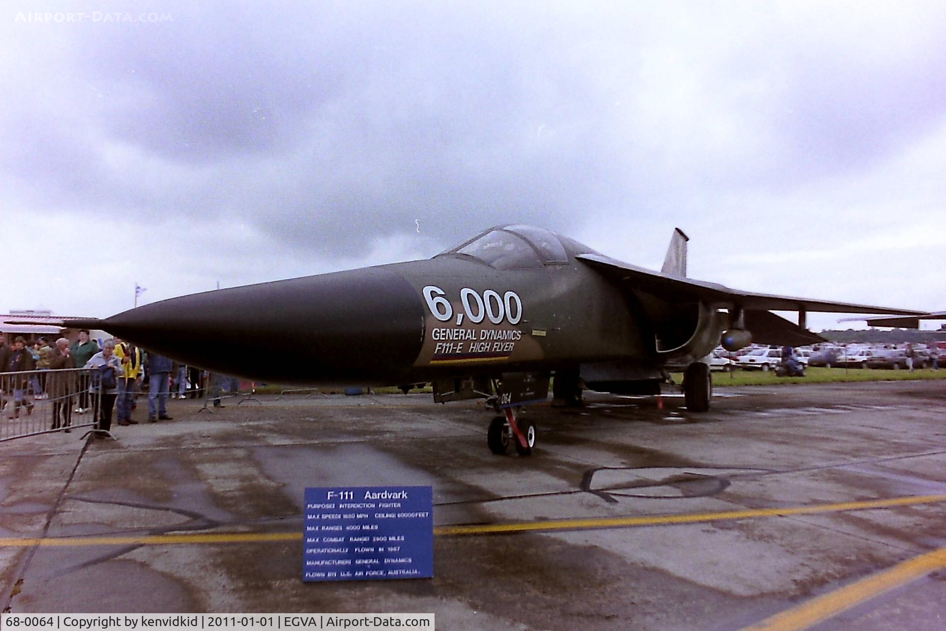 68-0064, 1968 General Dynamics F-111E Aardvark C/N A1-233, At RIAT 1993, scanned from negative.