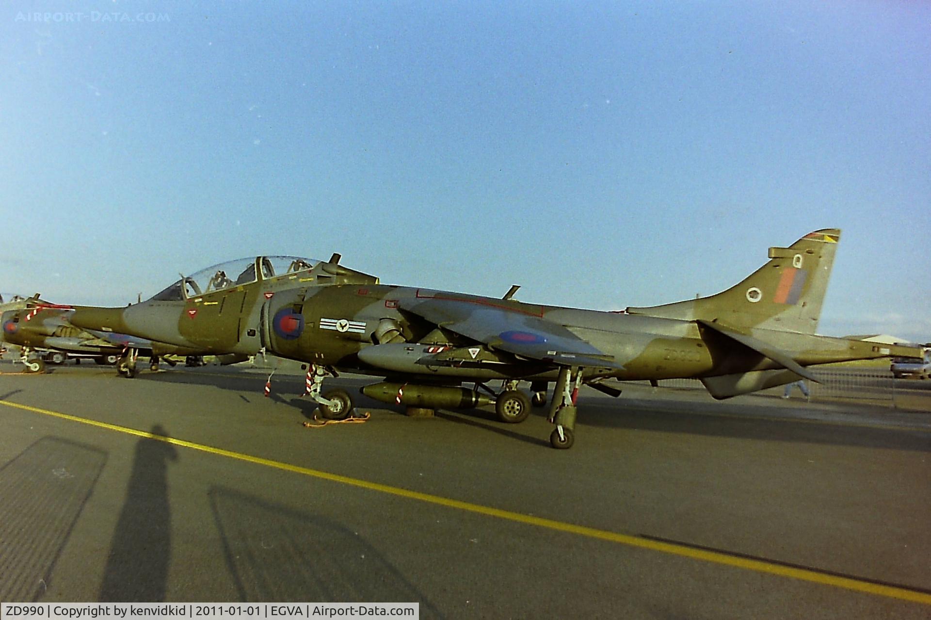 ZD990, 1982 British Aerospace Harrier T.4 C/N 212043, At RIAT 1993, scanned from negative.