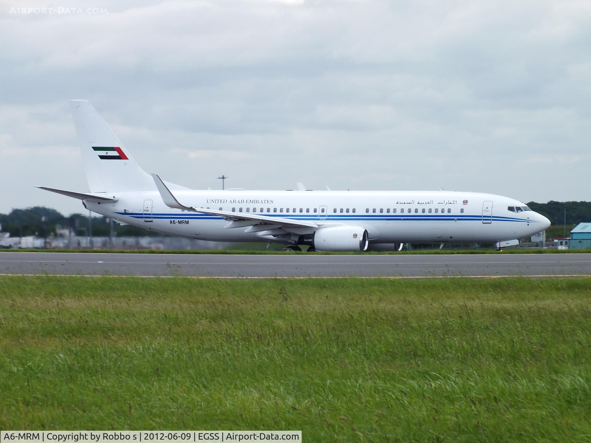 A6-MRM, 2001 Boeing 737-8EC BBJ2 C/N 32450, A6-MRM at Stansted Airport.