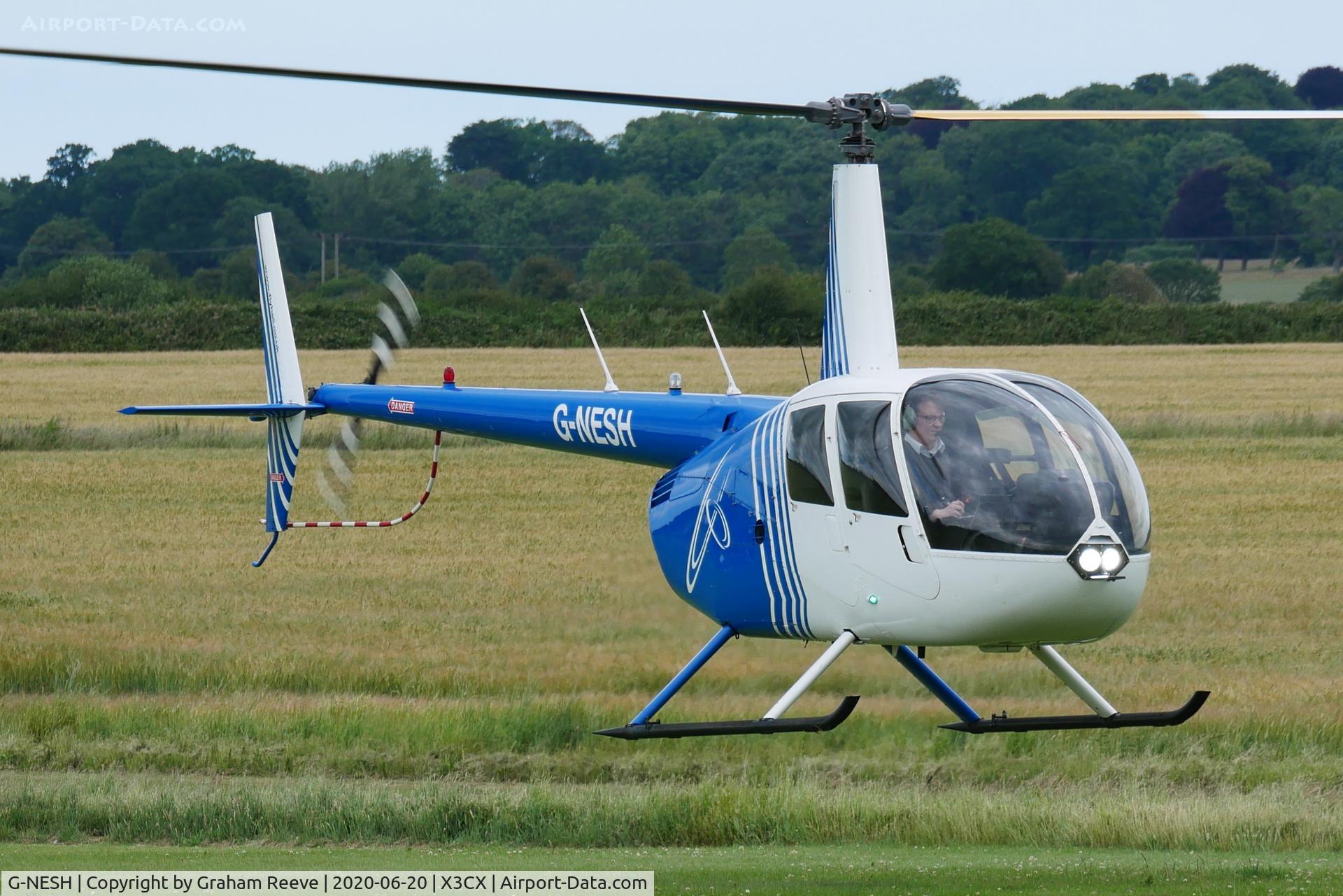 G-NESH, 2007 Robinson R44 Clipper II C/N 11609, Departing from Northrepps.