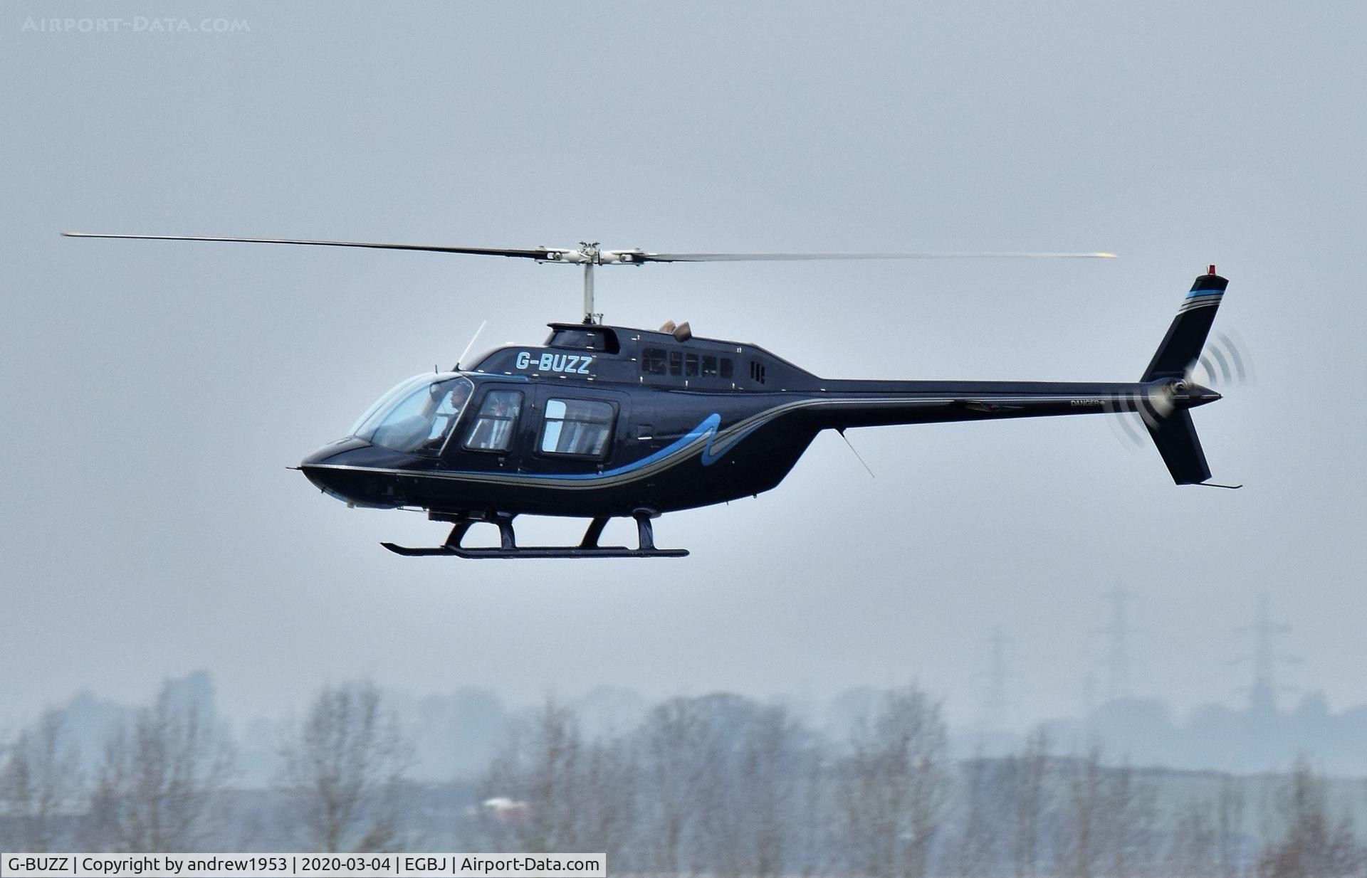 G-BUZZ, 1969 Agusta AB-206B JetRanger II C/N 8178, G-BUZZ landing at Gloucestershire Airport.