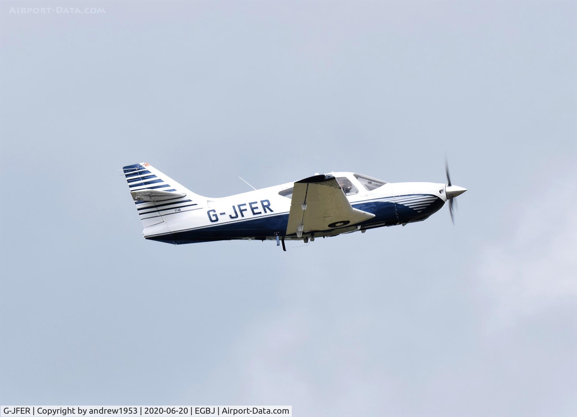 G-JFER, 1996 Rockwell Commander 114B C/N 14638, G-JFER taking off from Gloucestershire Airport.