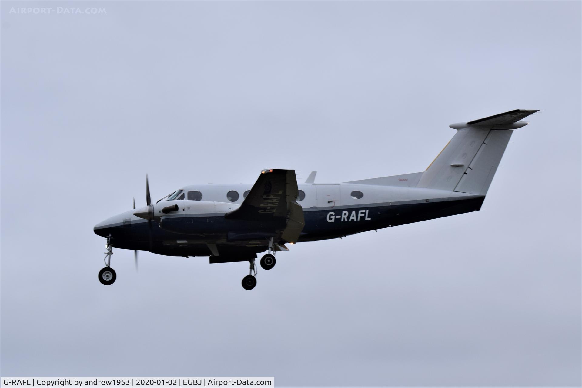 G-RAFL, 2003 Raytheon B200 King Air C/N BB-1832, G-RAFL landing at Gloucestershire Airport.