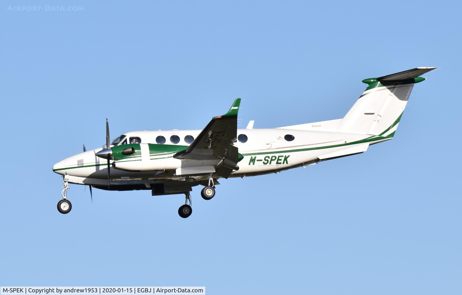 M-SPEK, 2013 Beech B300 (B350i) King Air King Air C/N FL-959, M-SPEK landing at Gloucestershire Airport.