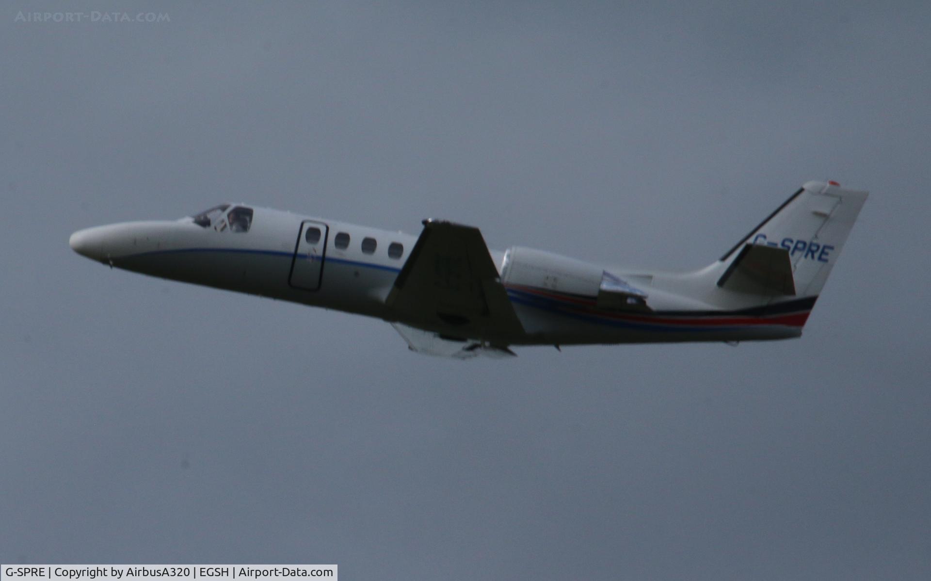 G-SPRE, 1999 Cessna 550 Citation Bravo C/N 550-0872, Departing Norwich