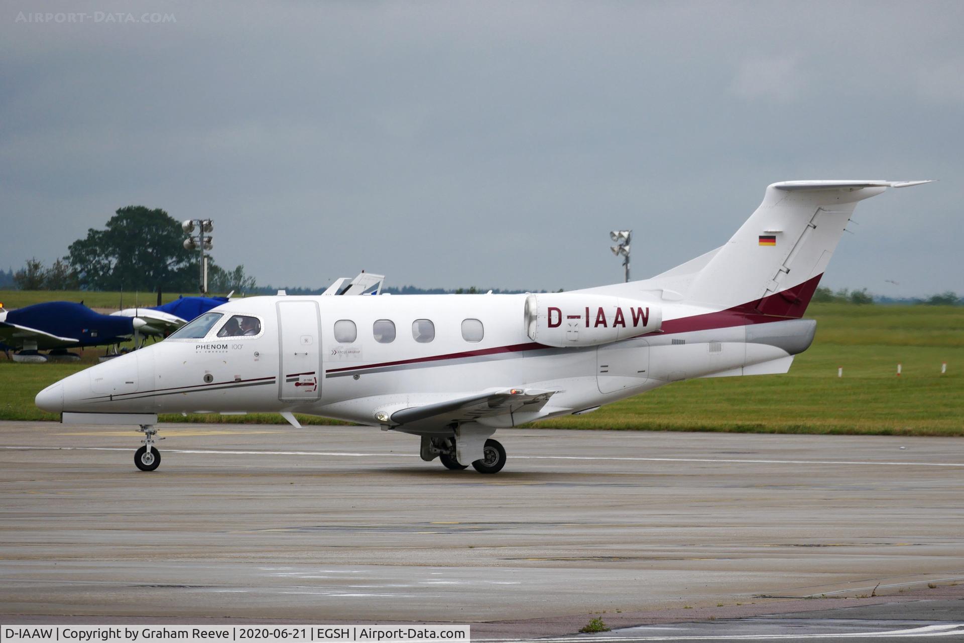 D-IAAW, 2011 Embraer EMB-500 Phenom 100 C/N 50000245, Just landed at Norwich.