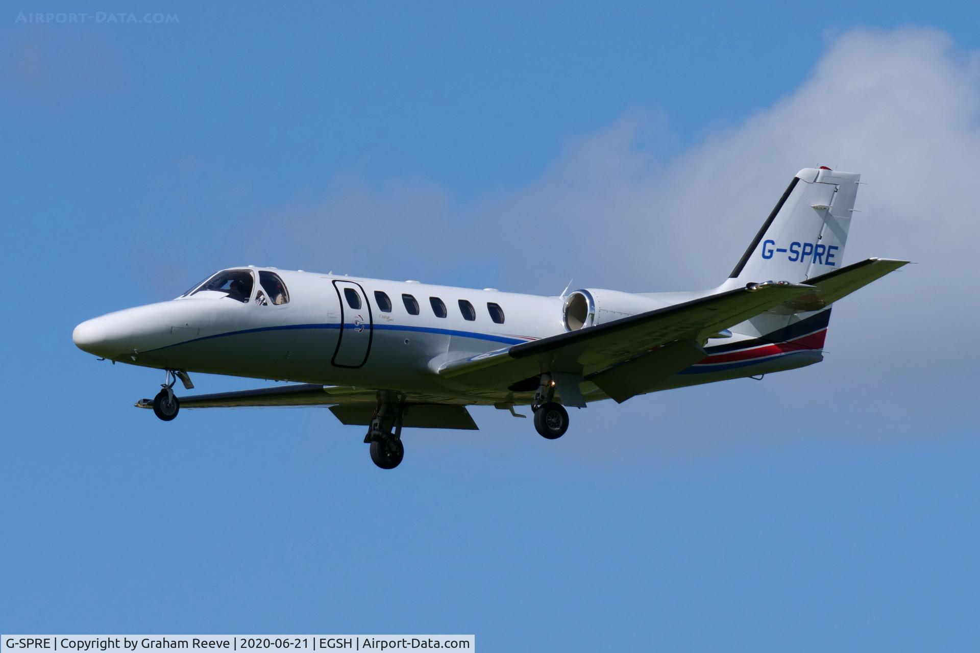 G-SPRE, 1999 Cessna 550 Citation Bravo C/N 550-0872, Landing at Norwich.