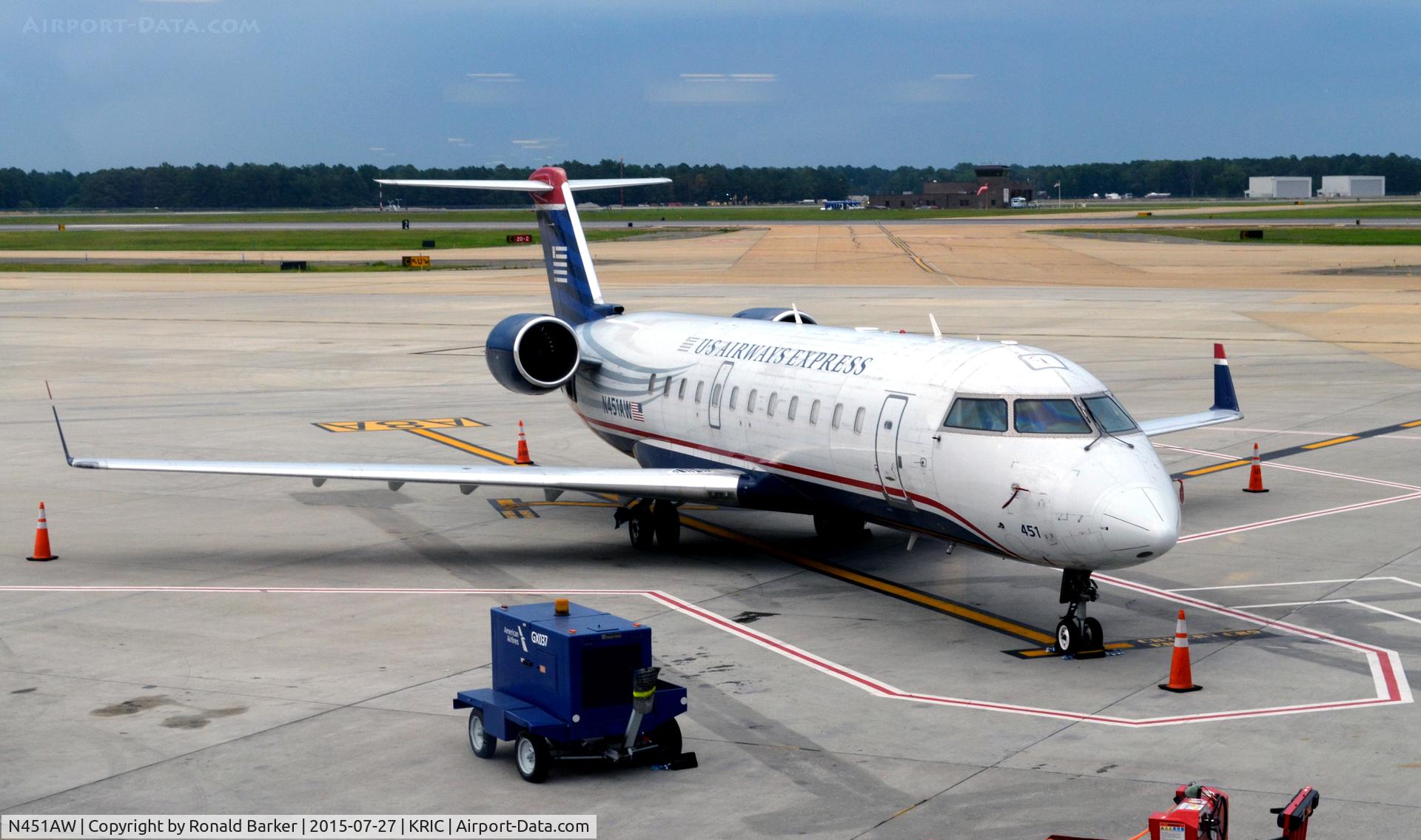 N451AW, 2003 Bombardier CRJ-200LR (CL-600-2B19) C/N 7832, At the gate RIC