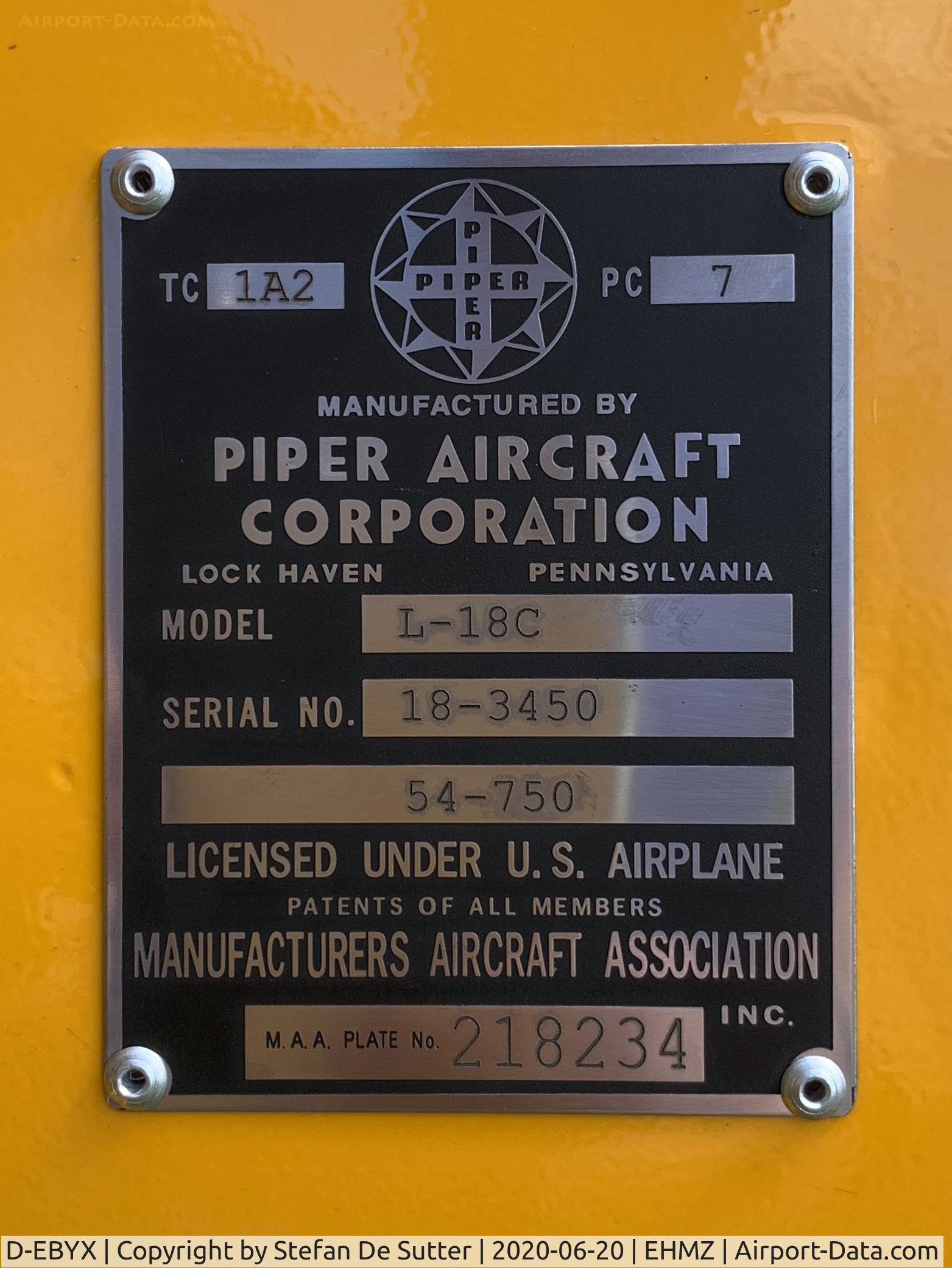 D-EBYX, 1954 Piper PA-18-95 Super Cub C/N 18-3450, ID plate
