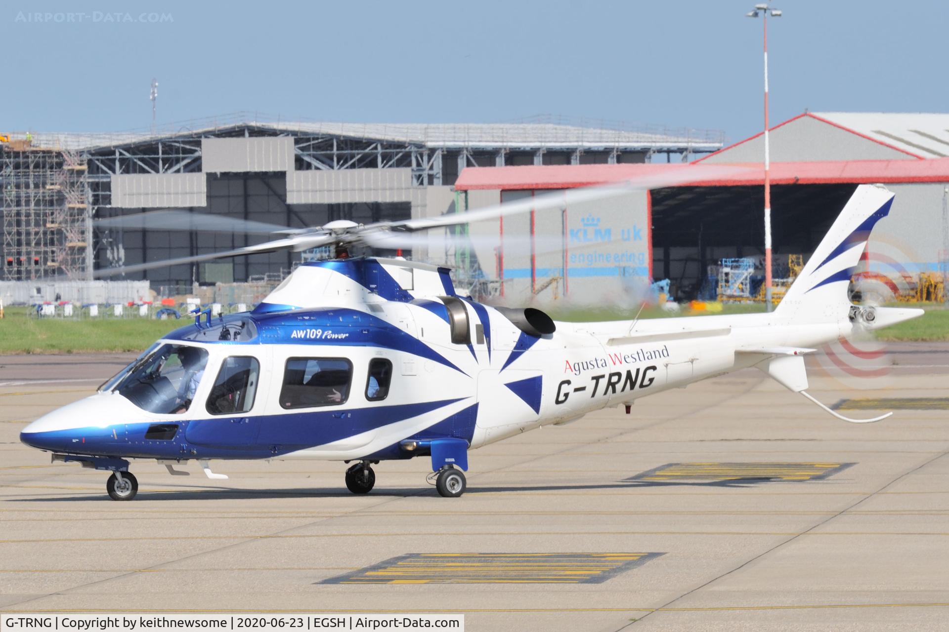 G-TRNG, 2002 Agusta A-109E Power C/N 11156, Leaving Norwich.