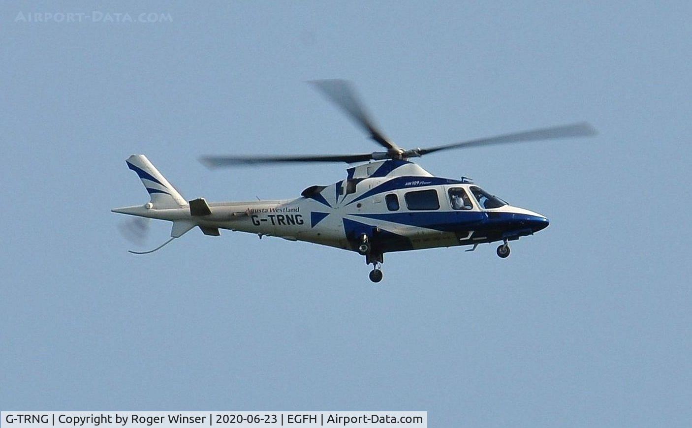 G-TRNG, 2002 Agusta A-109E Power C/N 11156, Seen approaching Runway 22 at Swansea Airport.
Operated by Castle Air
