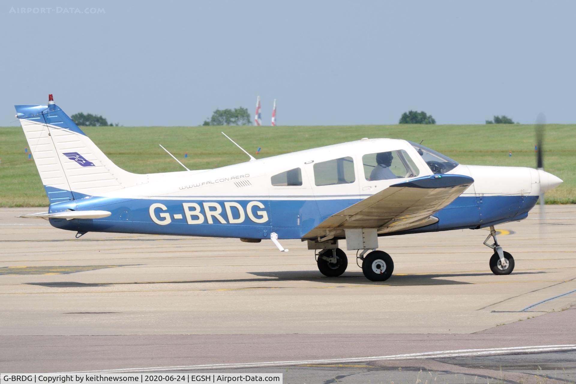 G-BRDG, 1977 Piper PA-28-161 Cherokee Warrior II C/N 28-7816047, Leaving Norwich.