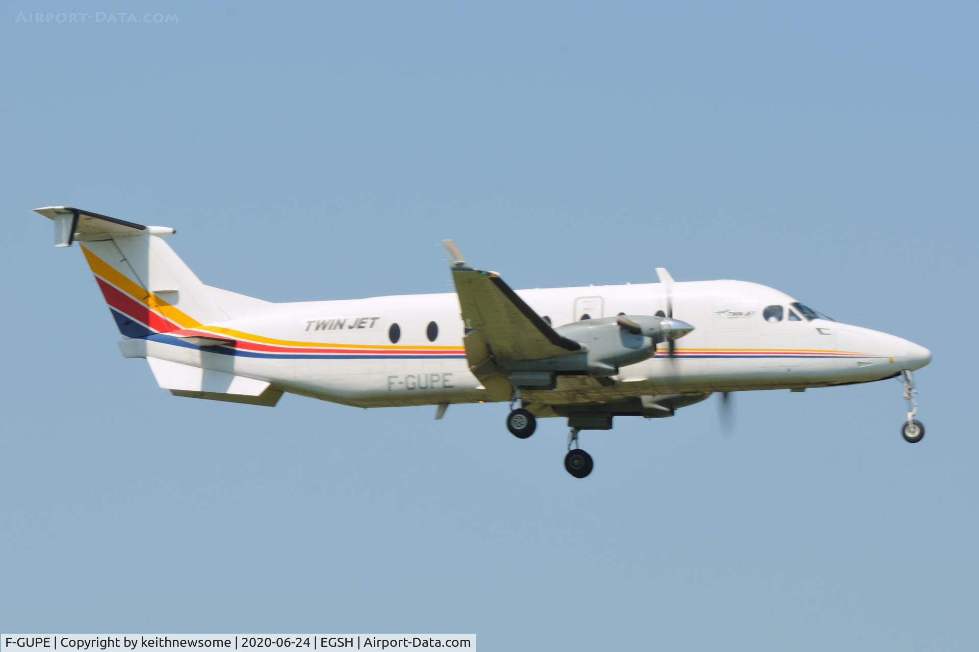 F-GUPE, 1996 Beech 1900D C/N UE-248, Arriving at Norwich from Esbjerg.