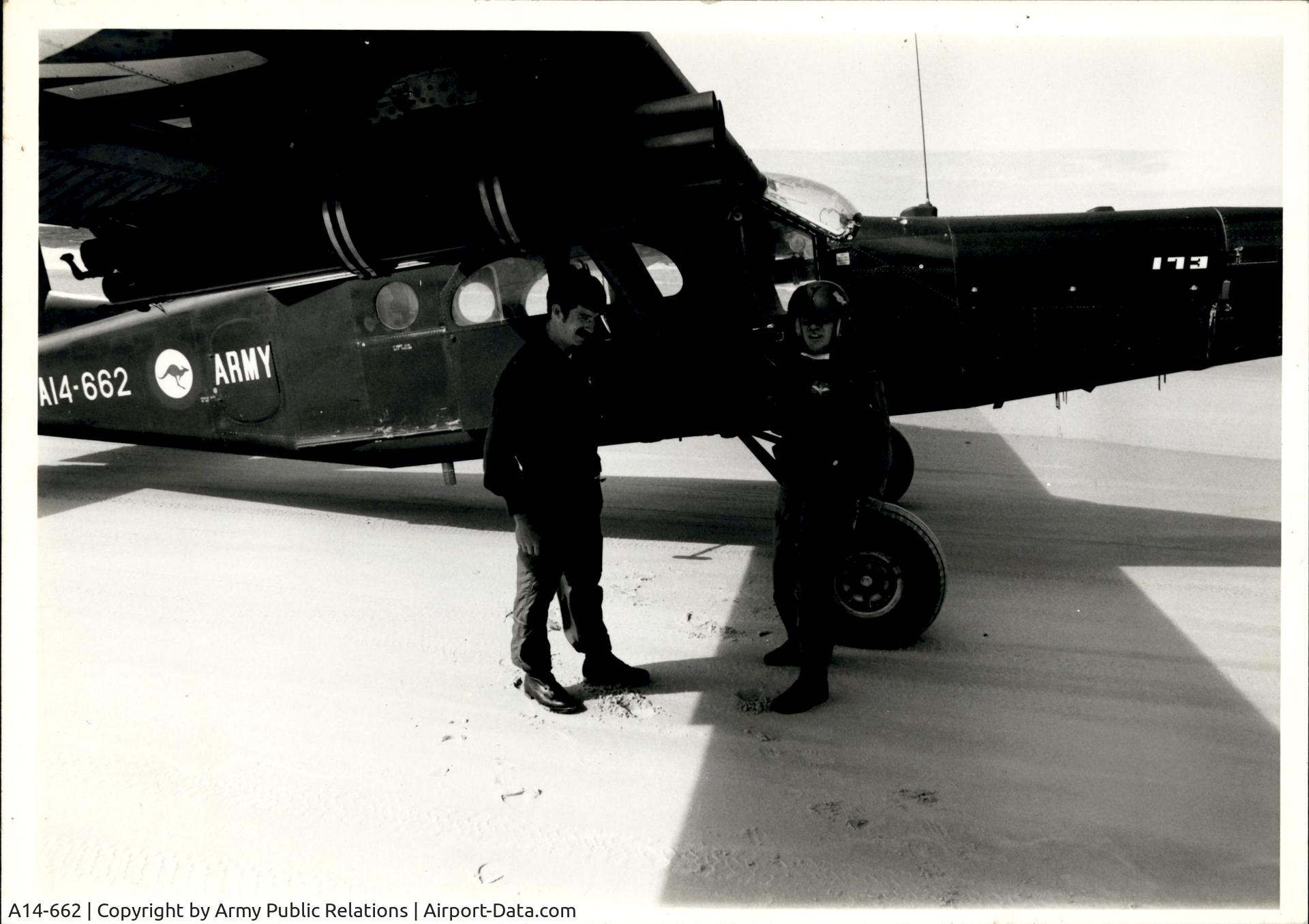 A14-662, 1967 Pilatus PC-6/B1-H2 Turbo Porter C/N 662, Major Coffey and Captain John Mathews, Army Aviation School, with a 1967 Pilatus PC-6/B1-H2 Turbo Porter A14-662, undated, QMHS: 5300
