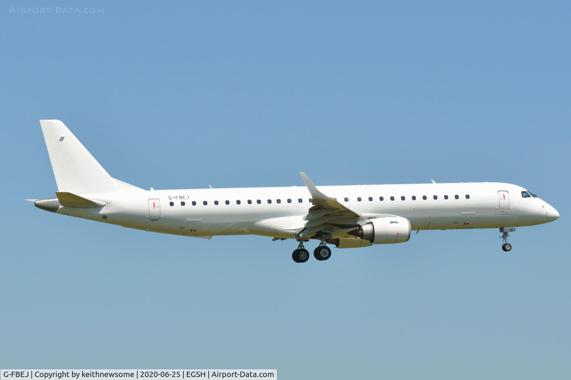 G-FBEJ, 2007 Embraer 195LR (ERJ-190-200LR) C/N 19000155, Arriving at Norwich with 'storage' colour scheme.