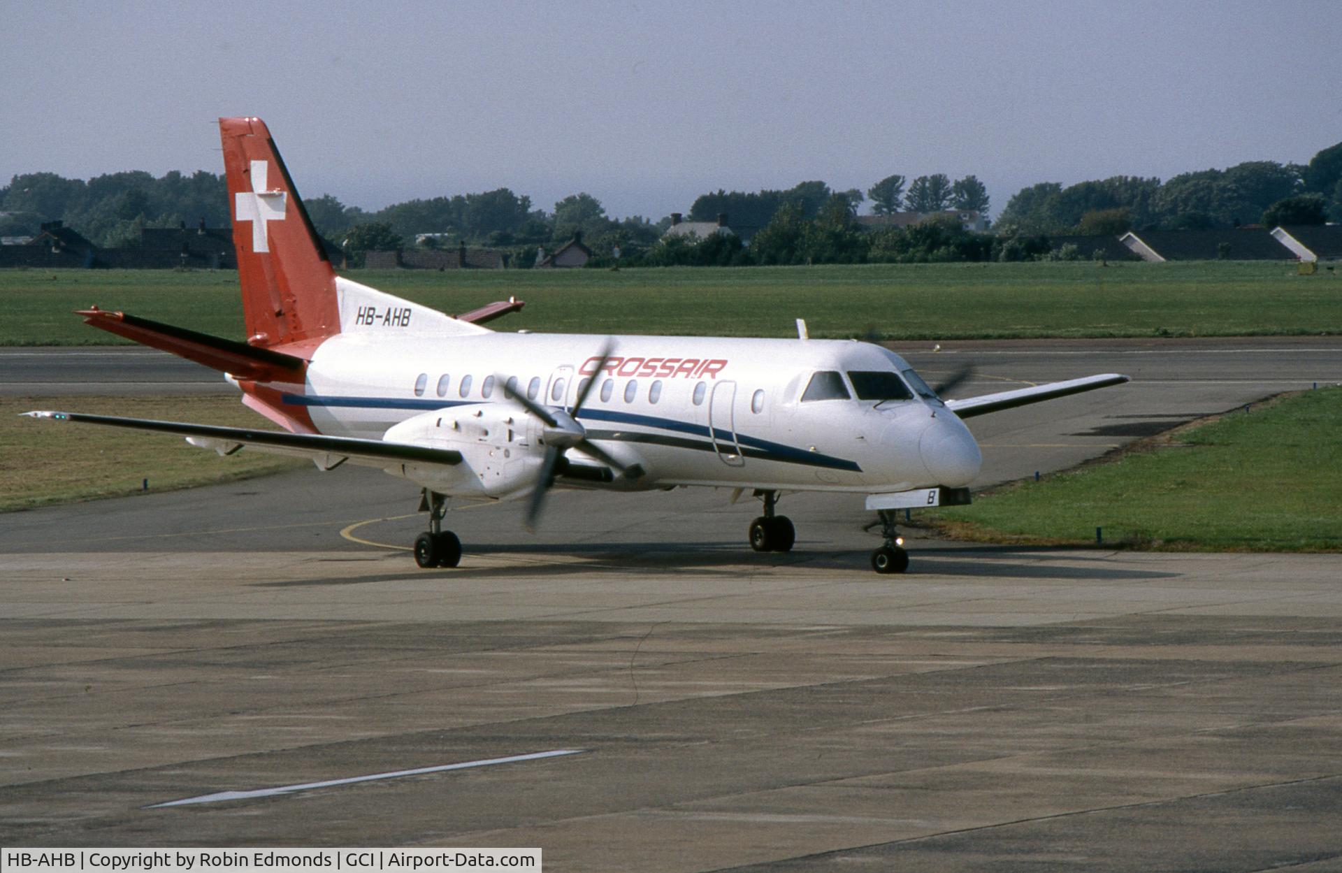 HB-AHB, 1984 Saab SF340A C/N 340A-007, Crossair Saab 340 at Guernsey in 1991