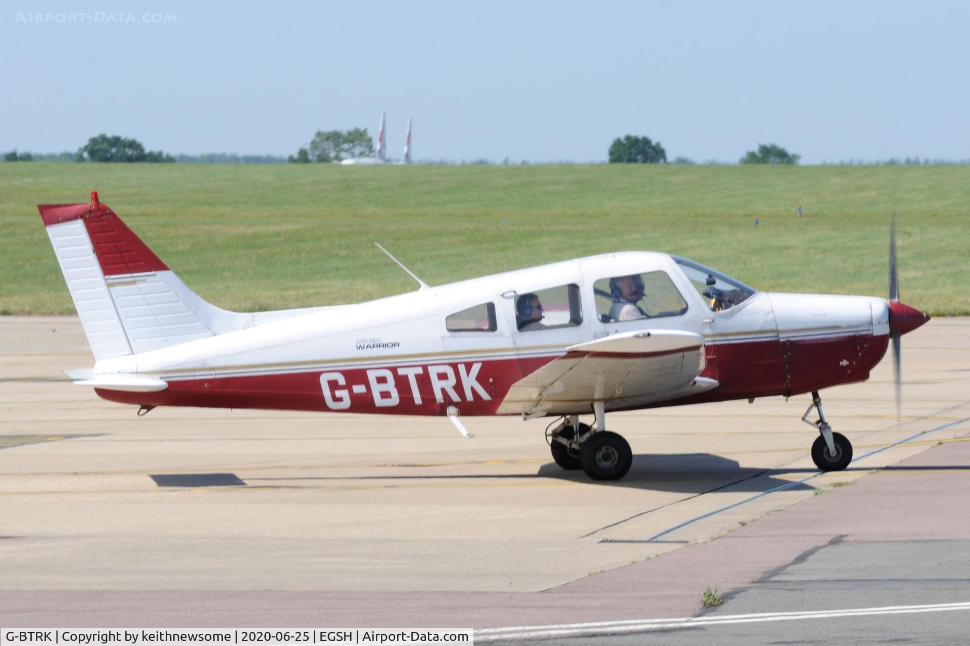 G-BTRK, 1982 Piper PA-28-161 Cherokee Warrior III C/N 28-8216206, Leaving Norwich.