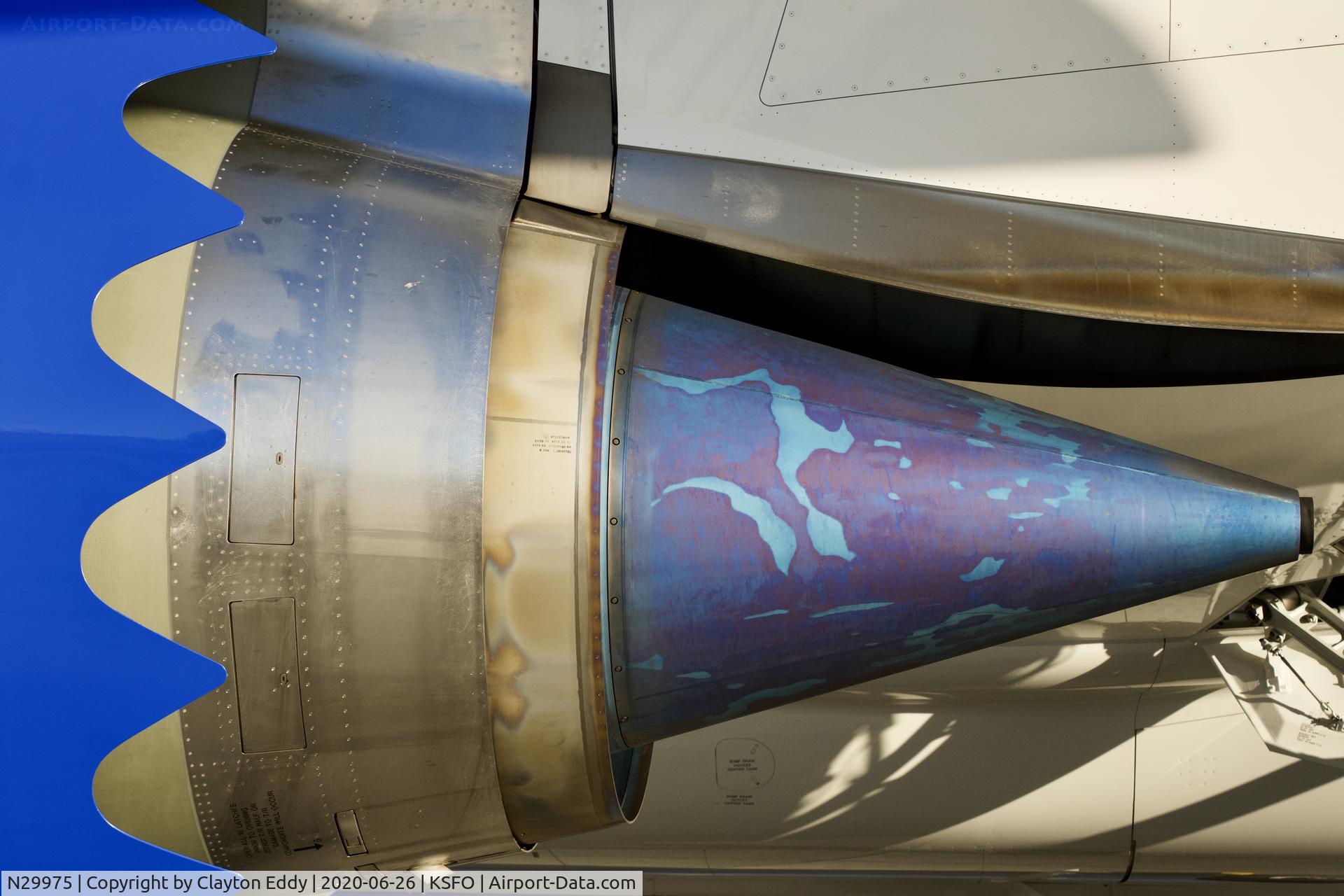 N29975, 2020 Boeing 787-9 Dreamliner C/N 66134, Blue on the exhaust cone will disappear overtime. SFO 2020.