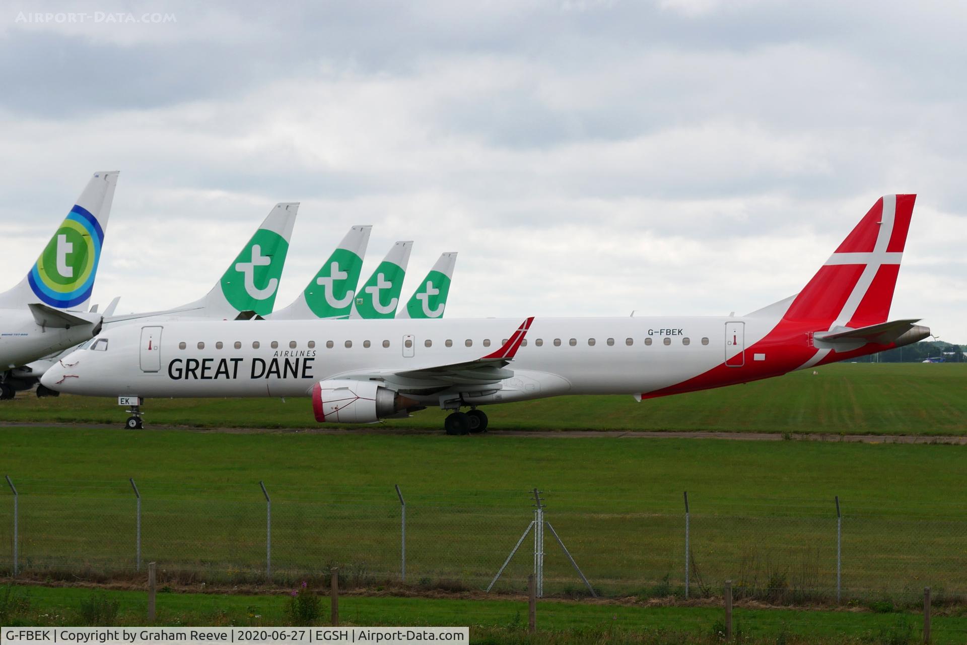 G-FBEK, 2008 Embraer 195LR (ERJ-190-200LR) C/N 19000168, Parked at Norwich.