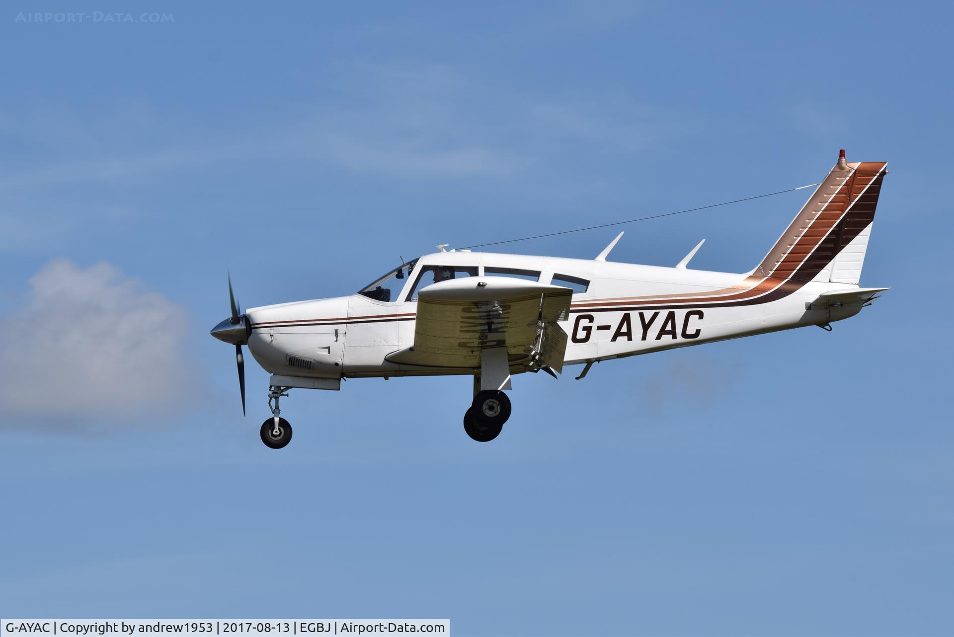 G-AYAC, 1969 Piper PA-28R-200 Cherokee Arrow C/N 28R-35606, G-AYAC landing at Gloucestershire Airport.