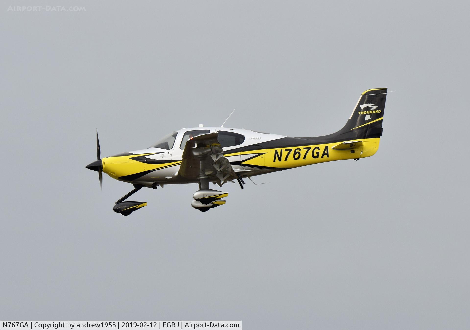 N767GA, 2018 Cirrus SR22T C/N 1745, N767GA landing at Gloucestershire Airport.