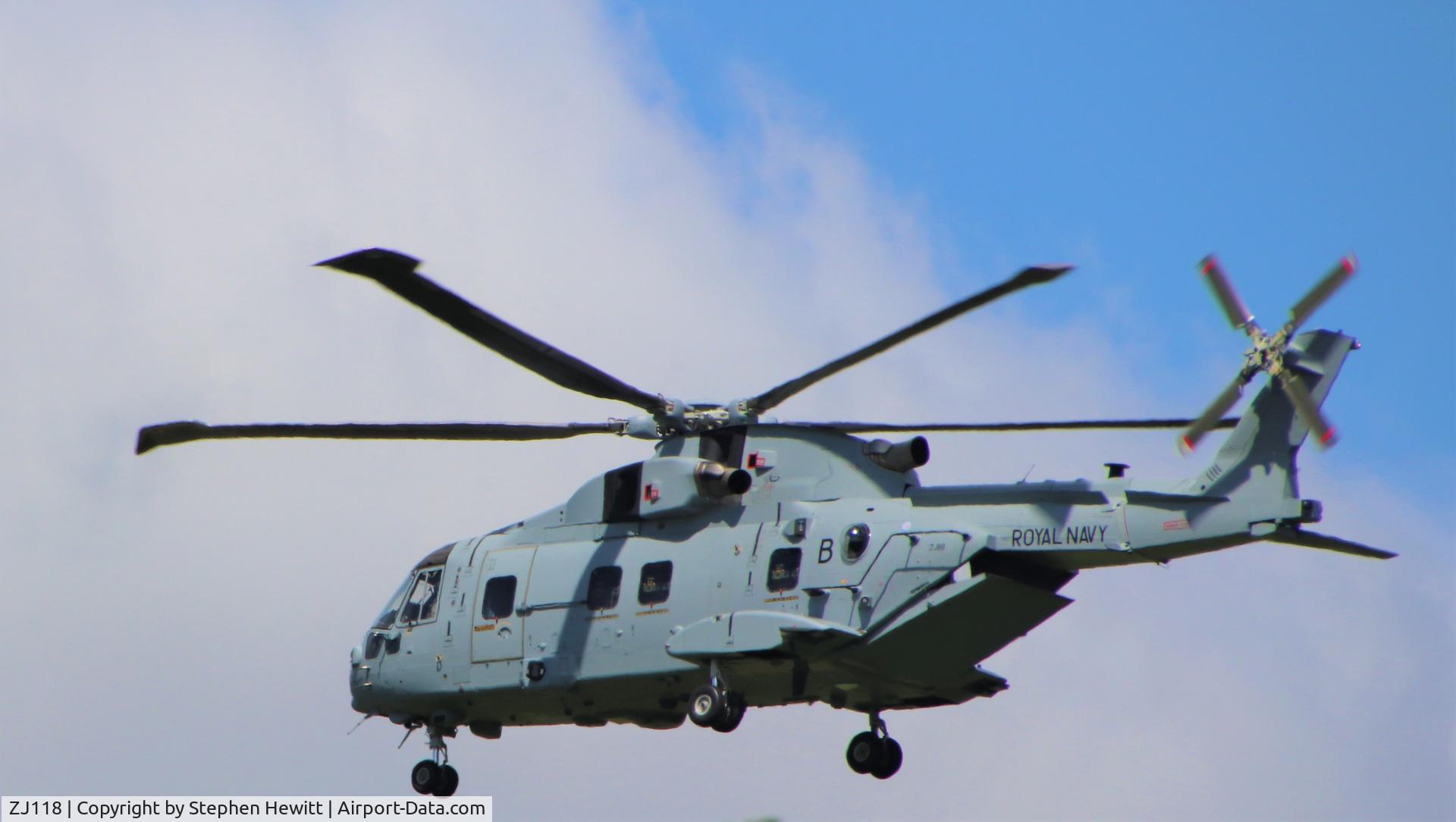 ZJ118, 1999 AgustaWestland EH-101 Merlin HC3 C/N 50049/RAF02, Hedge hopping over Otterton, East Devon
Heading from South East to South West over coast near Ladram Bay.