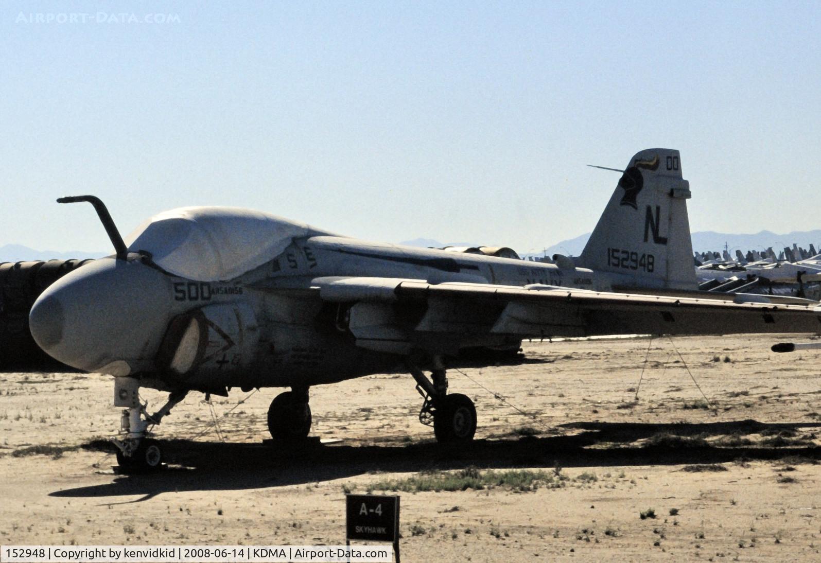 152948, Grumman A-6E Intruder C/N I-252, At Davis Monthan from an air-conditioned bus, circa 1996.