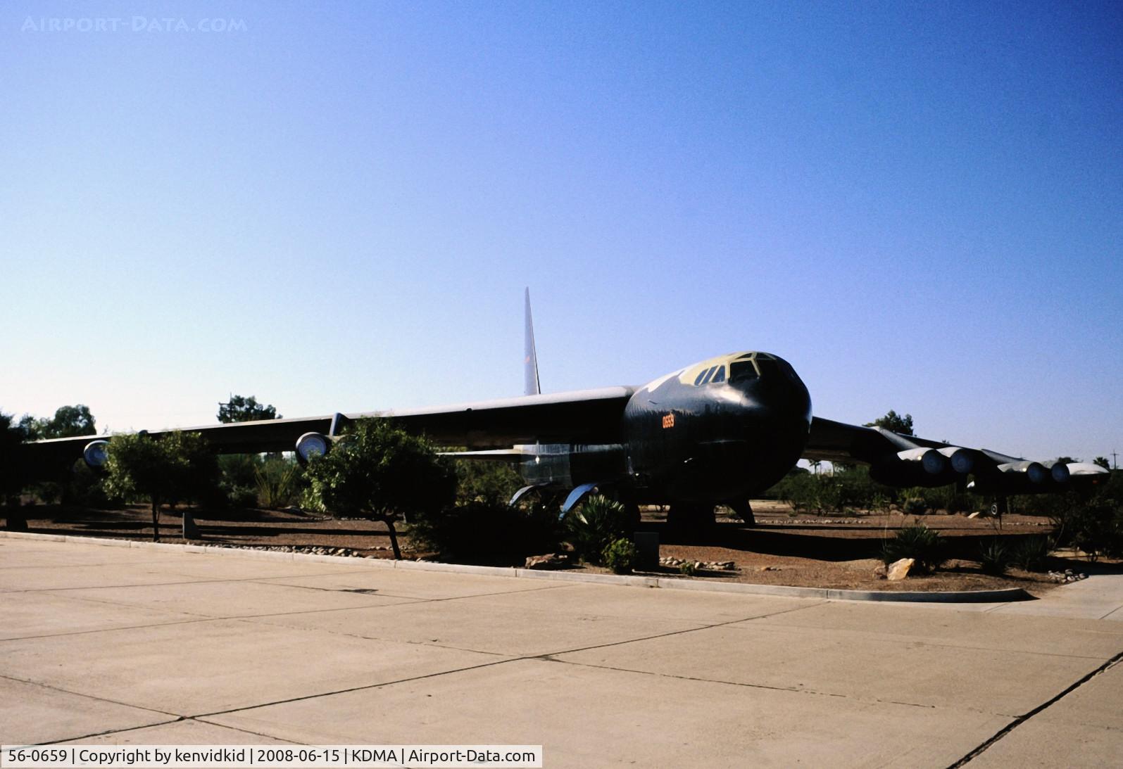 56-0659, 1956 Boeing B-52D Stratofortress C/N 464030, At Davis Monthan from an air-conditioned bus, circa 1996.