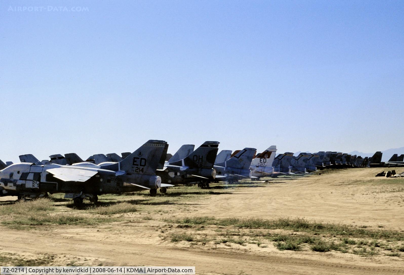72-0214, 1972 Ling Temco-Vought A-7D C/N D.336, At Davis Monthan from an air-conditioned bus, circa 1996.