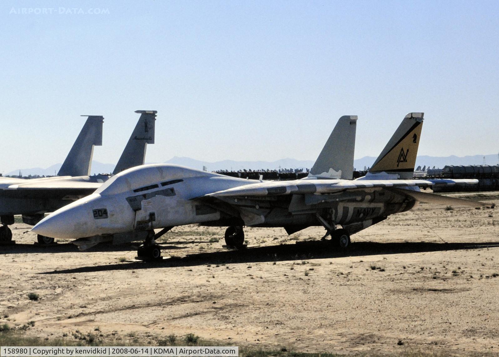 158980, Grumman F-14A Tomcat C/N 041, At Davis Monthan from an air-conditioned bus, circa 1996.