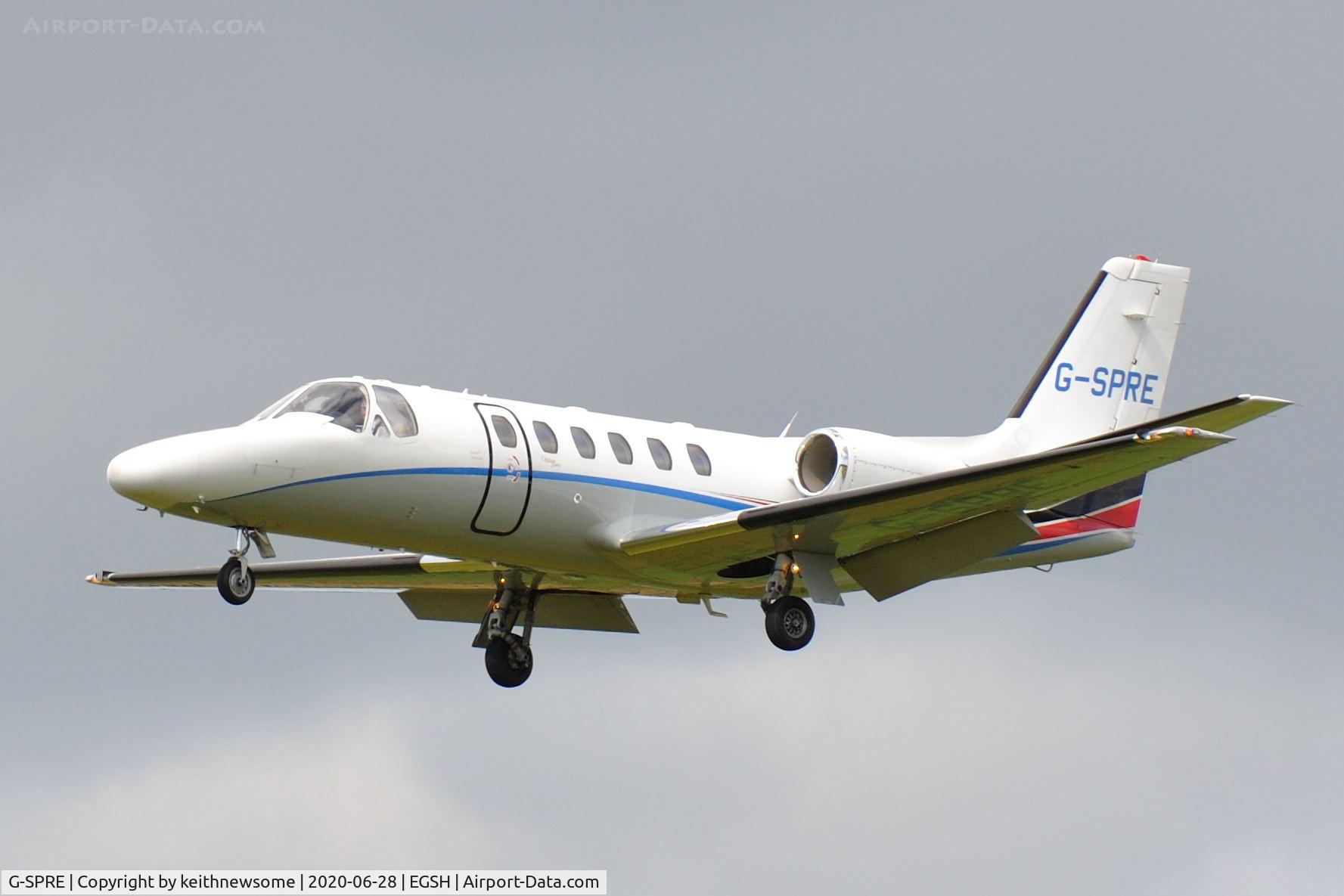 G-SPRE, 1999 Cessna 550 Citation Bravo C/N 550-0872, Arriving at Norwich from Belfast.
