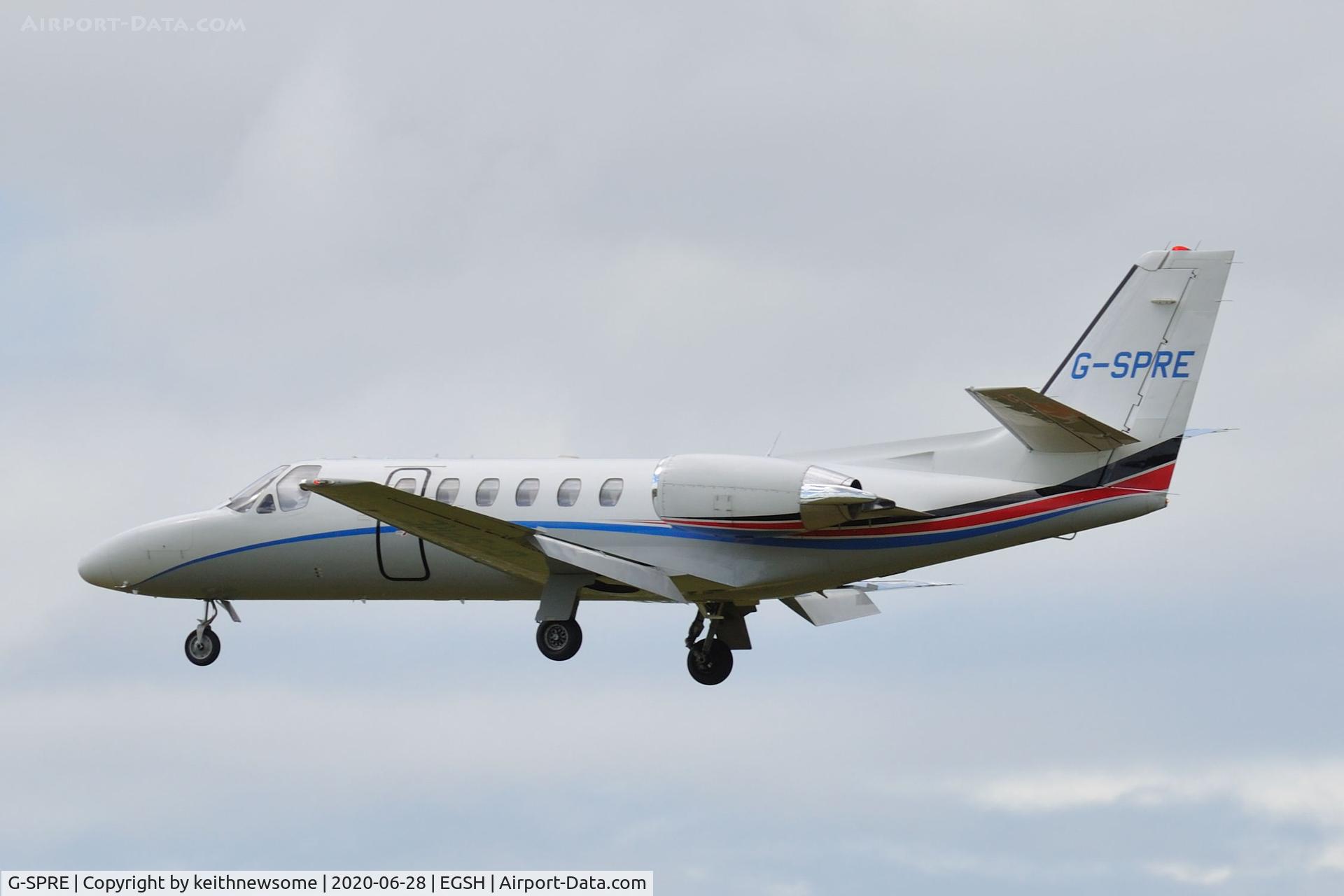 G-SPRE, 1999 Cessna 550 Citation Bravo C/N 550-0872, arriving at Norwich from Belfast.