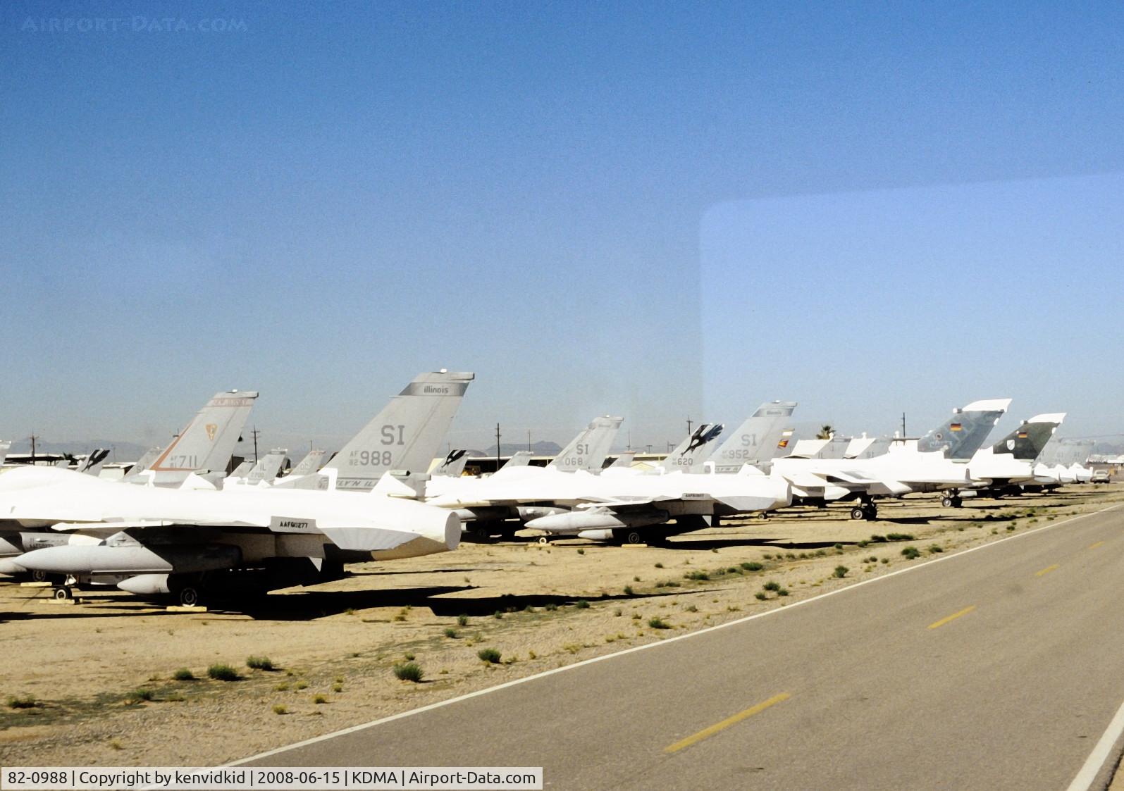 82-0988, 1982 General Dynamics F-16A C/N 61-588, At Davis Monthan from an air-conditioned bus, circa 1996.