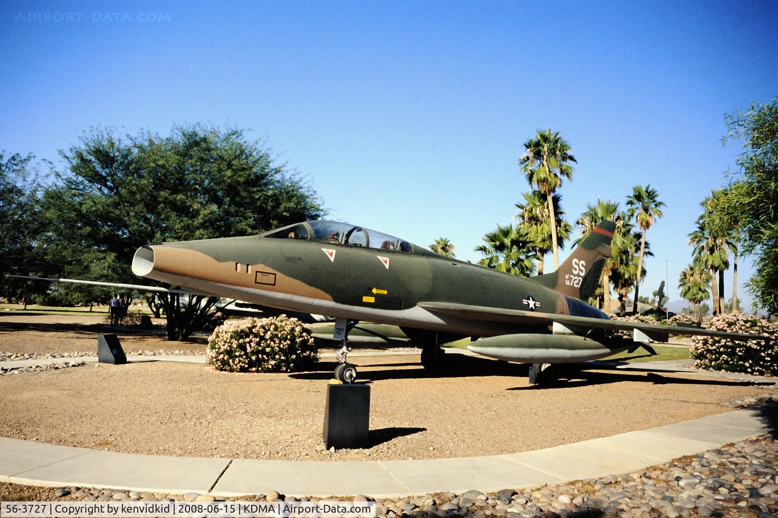 56-3727, 1956 North American F-100F C/N 243-3, At Davis Monthan from an air-conditioned bus, circa 1996.