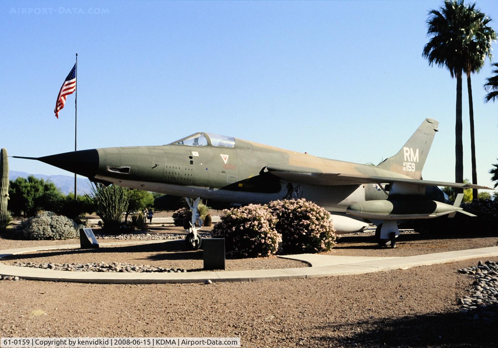 61-0159, 1961 Republic F-105D Thunderchief C/N D354, At Davis Monthan from an air-conditioned bus, circa 1996.