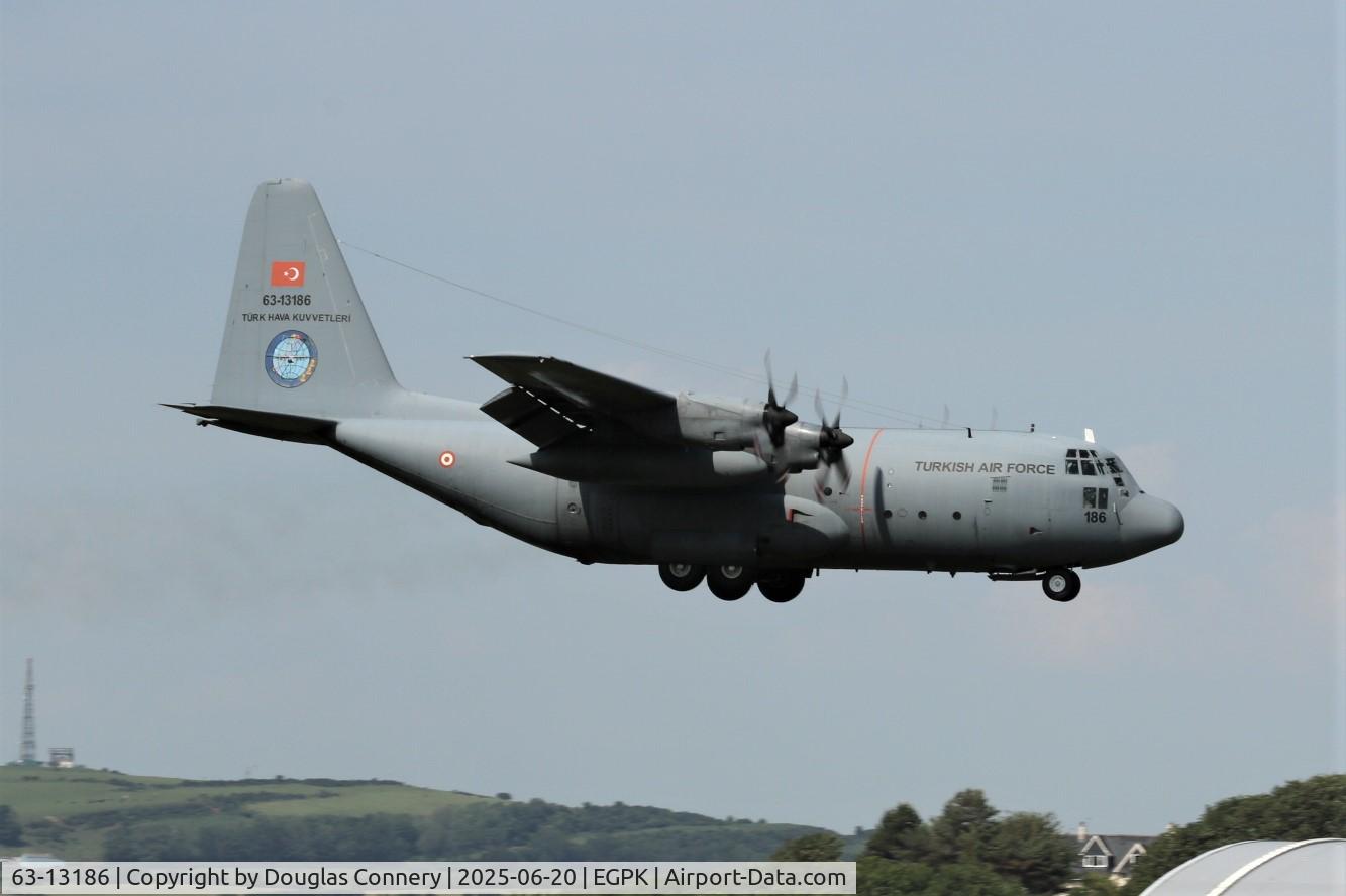 63-13186, 1964 Lockheed C-130E Hercules C/N 382-4011, Turkish Air Force C-130E on finals for Prestwick Airport